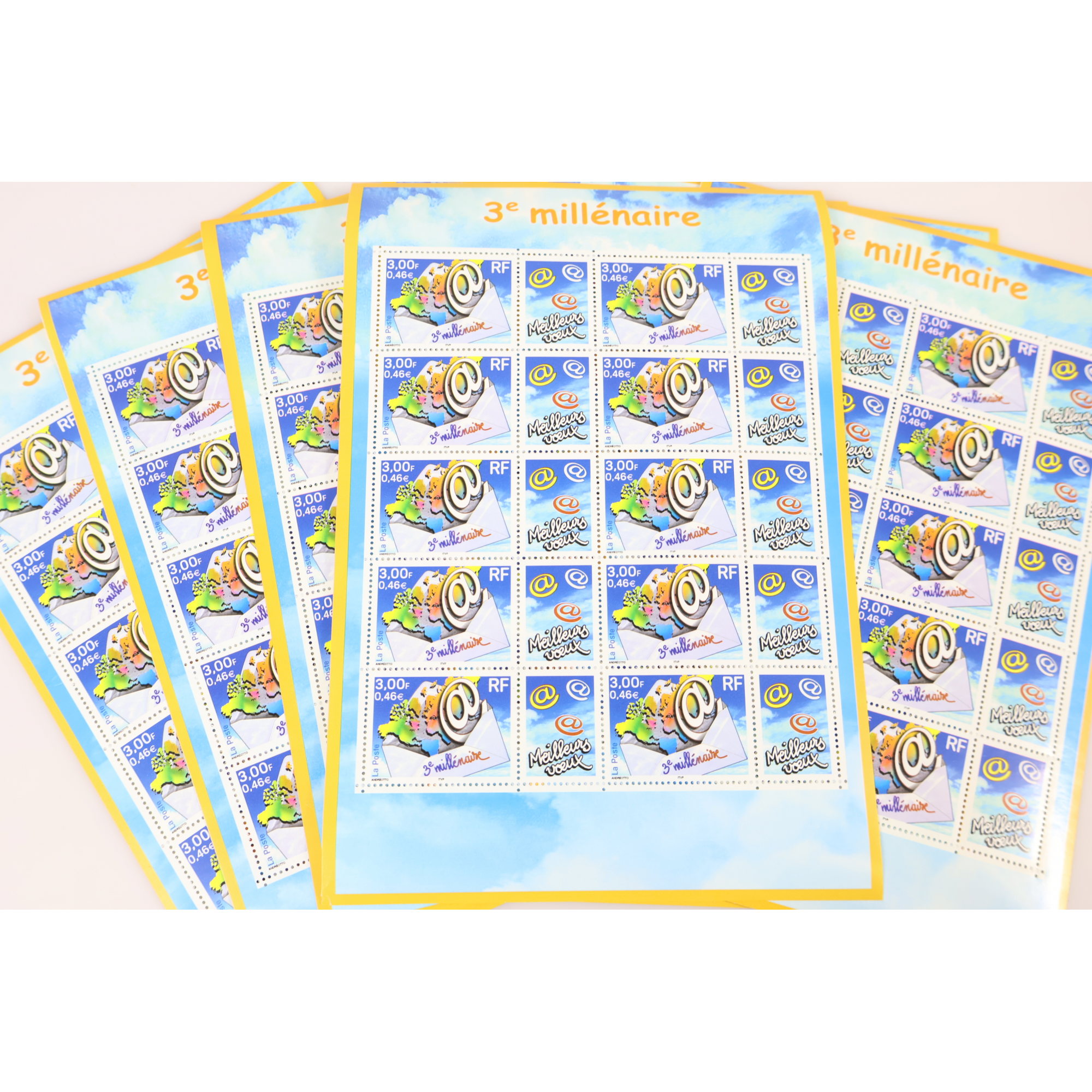 LOT 20 BLOCS N° F3365 PERSO 3e MILLÉNAIRE TIMBRES NEUFS** 0.46€ X 10 FACIALE 92€