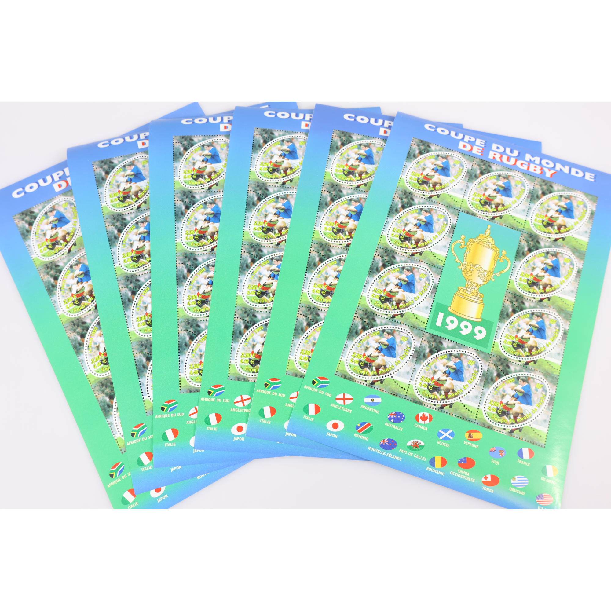 LOT 20 BLOCS N° 26 COUPE MONDE RUGBY 1999 TIMBRES NEUFS** 0.46€ X 10 FACIALE 92€