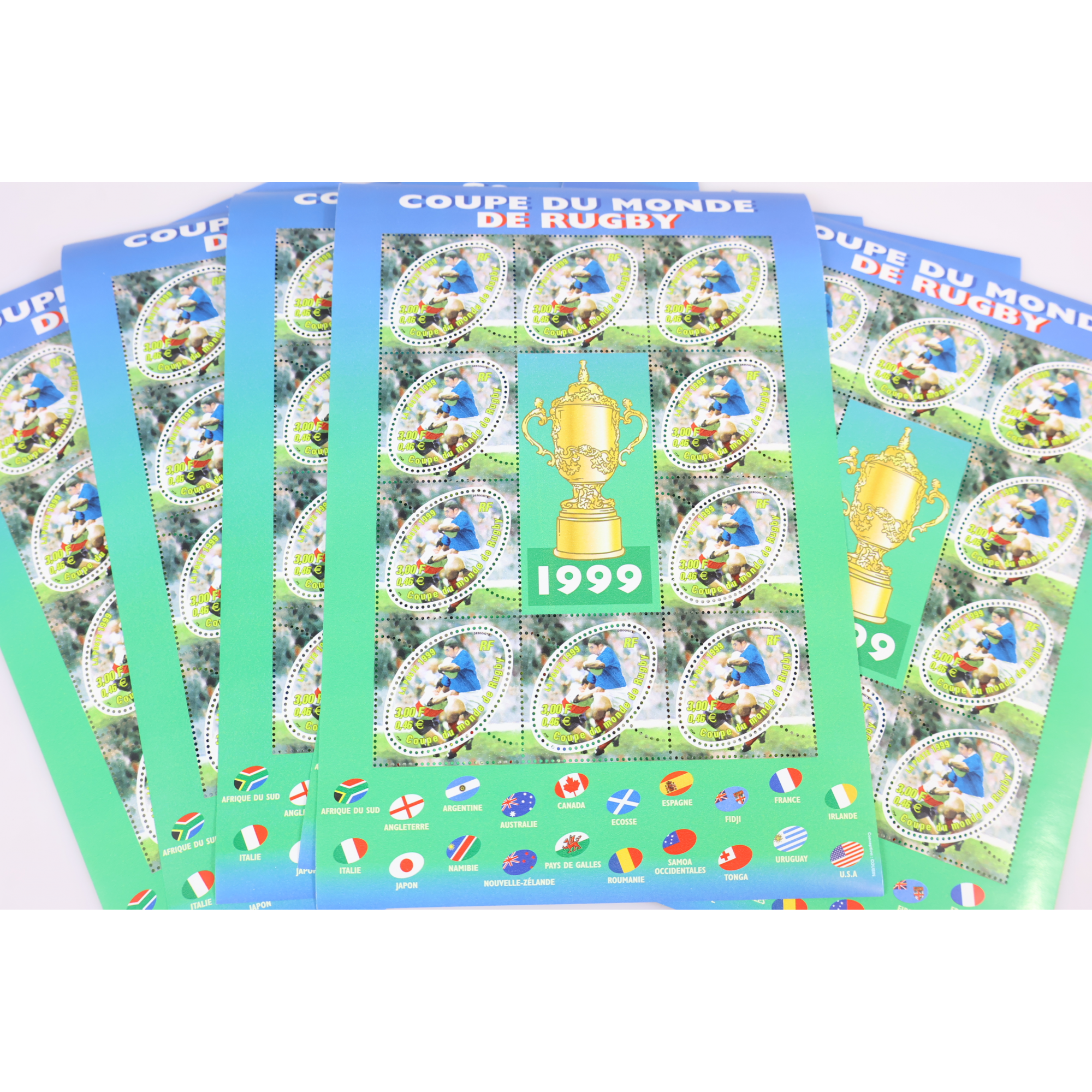 LOT 20 BLOCS N° 26 COUPE MONDE RUGBY 1999 TIMBRES NEUFS** 0.46€ X 10 FACIALE 92€