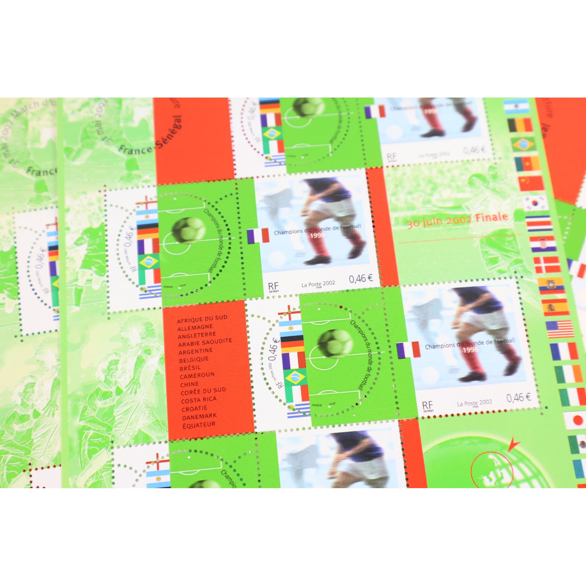 LOT 20 BLOCS N° 49 CHAMPIONS MONDE FOOTBALL 98 TIMBRES NEUFS** 0.46€ X 10 VF 92€