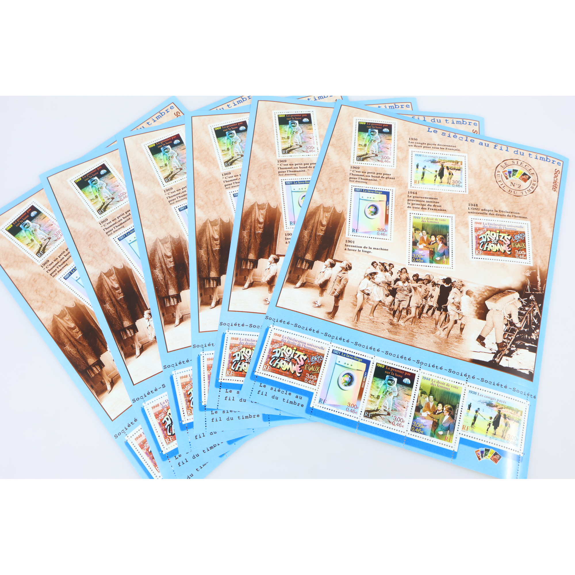 LOT 20 BLOCS N° 32 LE SIÈCLE AU FIL DU TIMBRE II, NEUFS** 0.46€ X 10 VF 92€