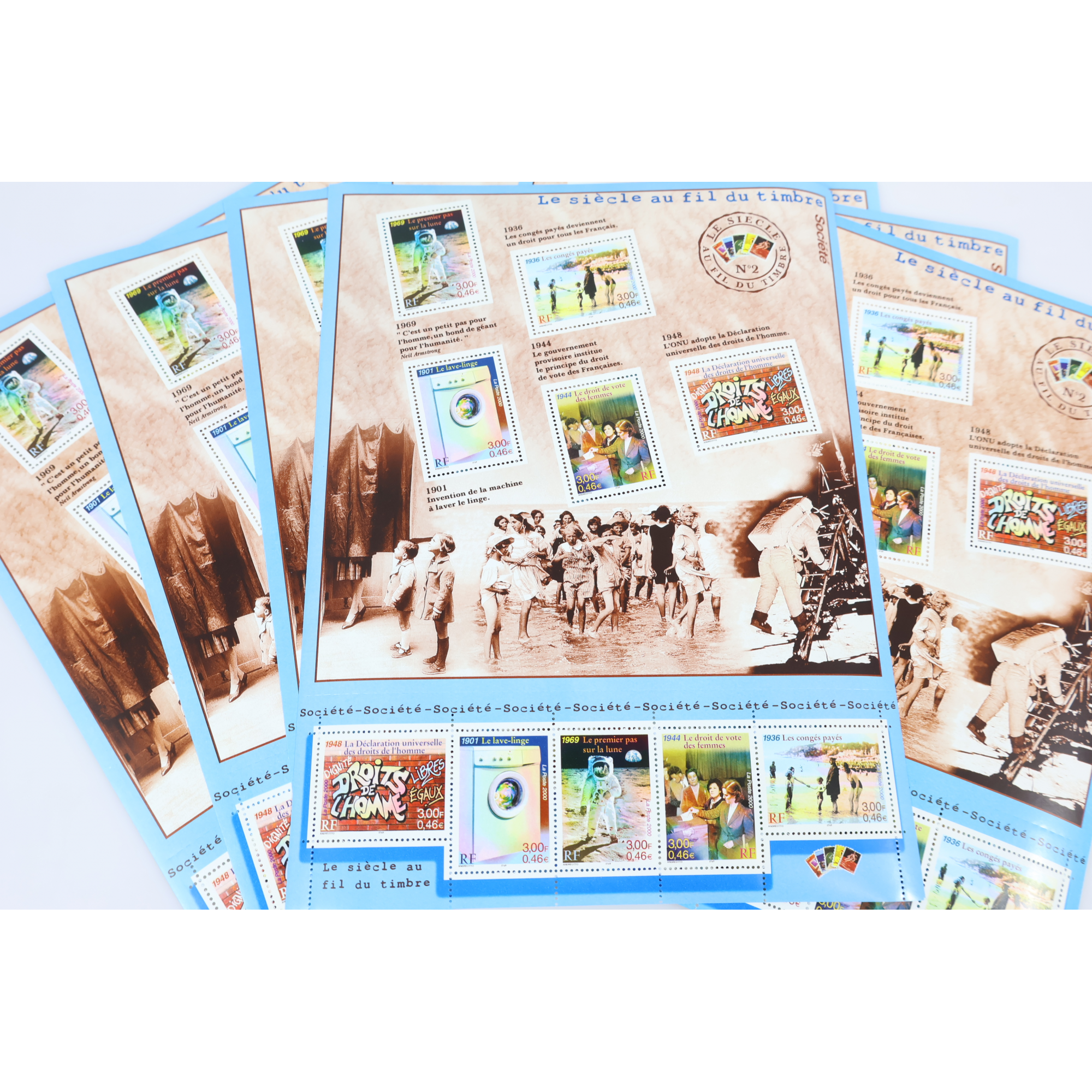 LOT 20 BLOCS N° 32 LE SIÈCLE AU FIL DU TIMBRE II, NEUFS** 0.46€ X 10 VF 92€