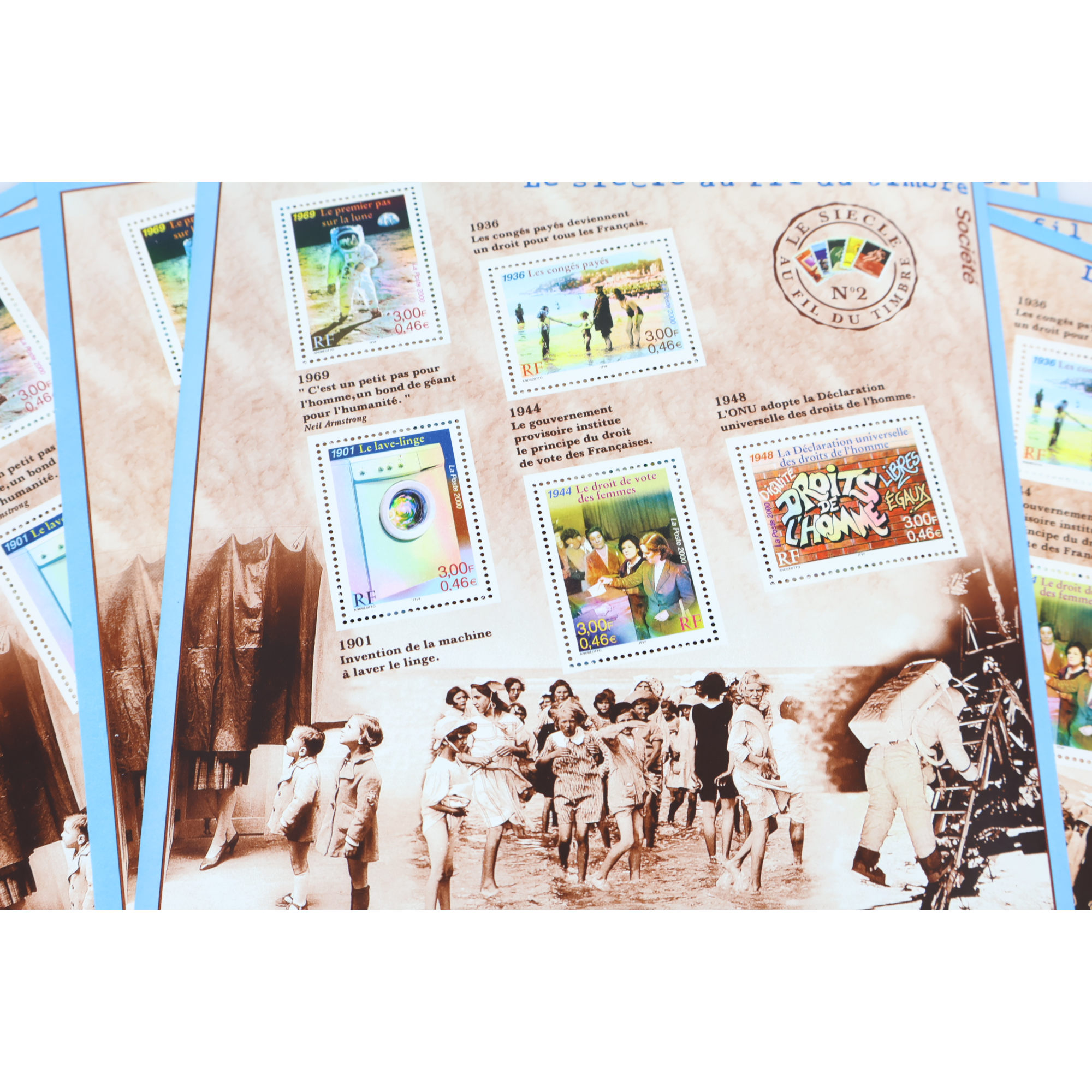 LOT 20 BLOCS N° 32 LE SIÈCLE AU FIL DU TIMBRE II, NEUFS** 0.46€ X 10 VF 92€