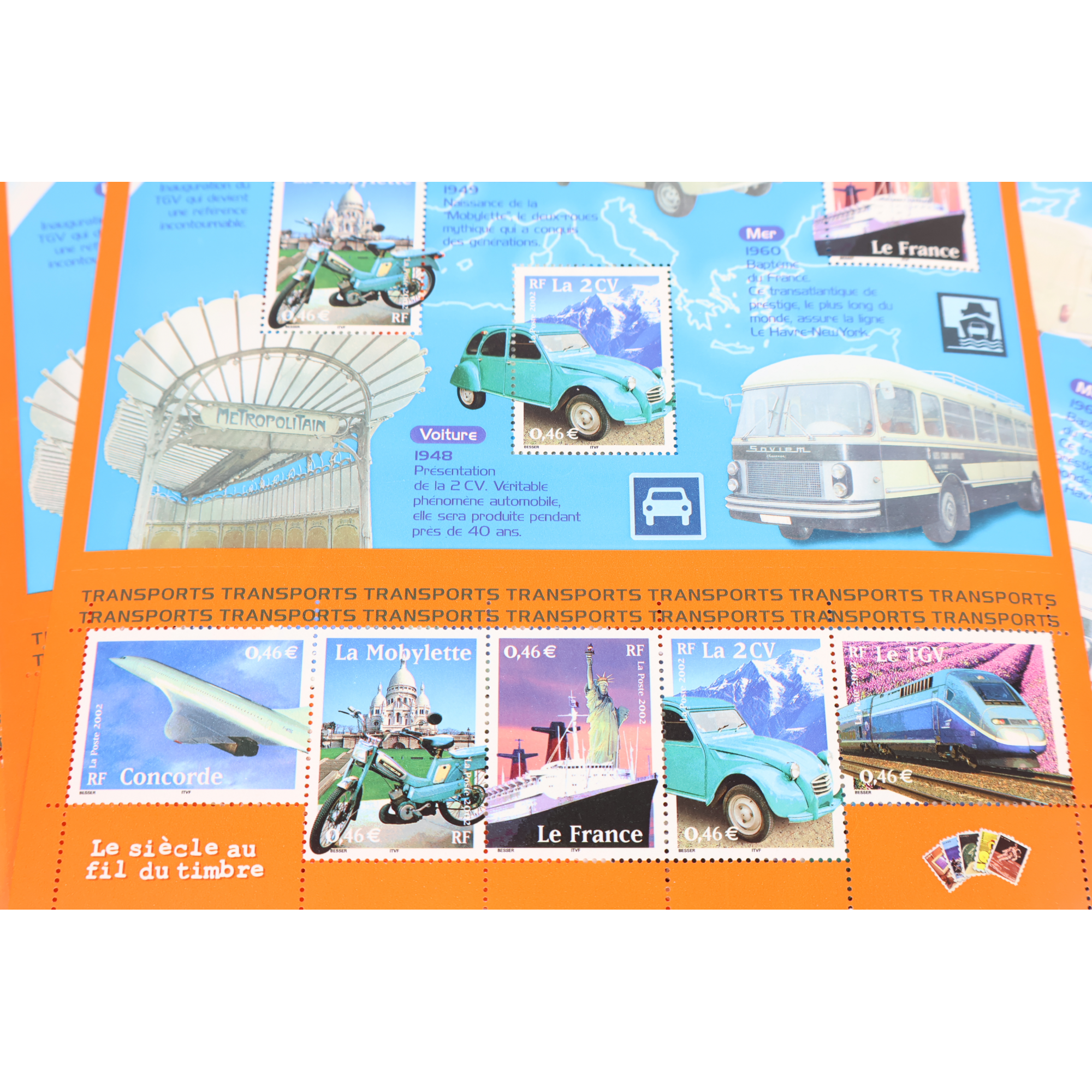 LOT 20 BLOCS N° 47 LE SIÈCLE AU FIL DU TIMBRE V, NEUFS** 0.46€ X 10 VF 92€