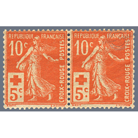 FRANCE N° 147 EN PAIRE, SEMEUSE CROIX ROUGE, TIMBRES NEUFS**, 1914