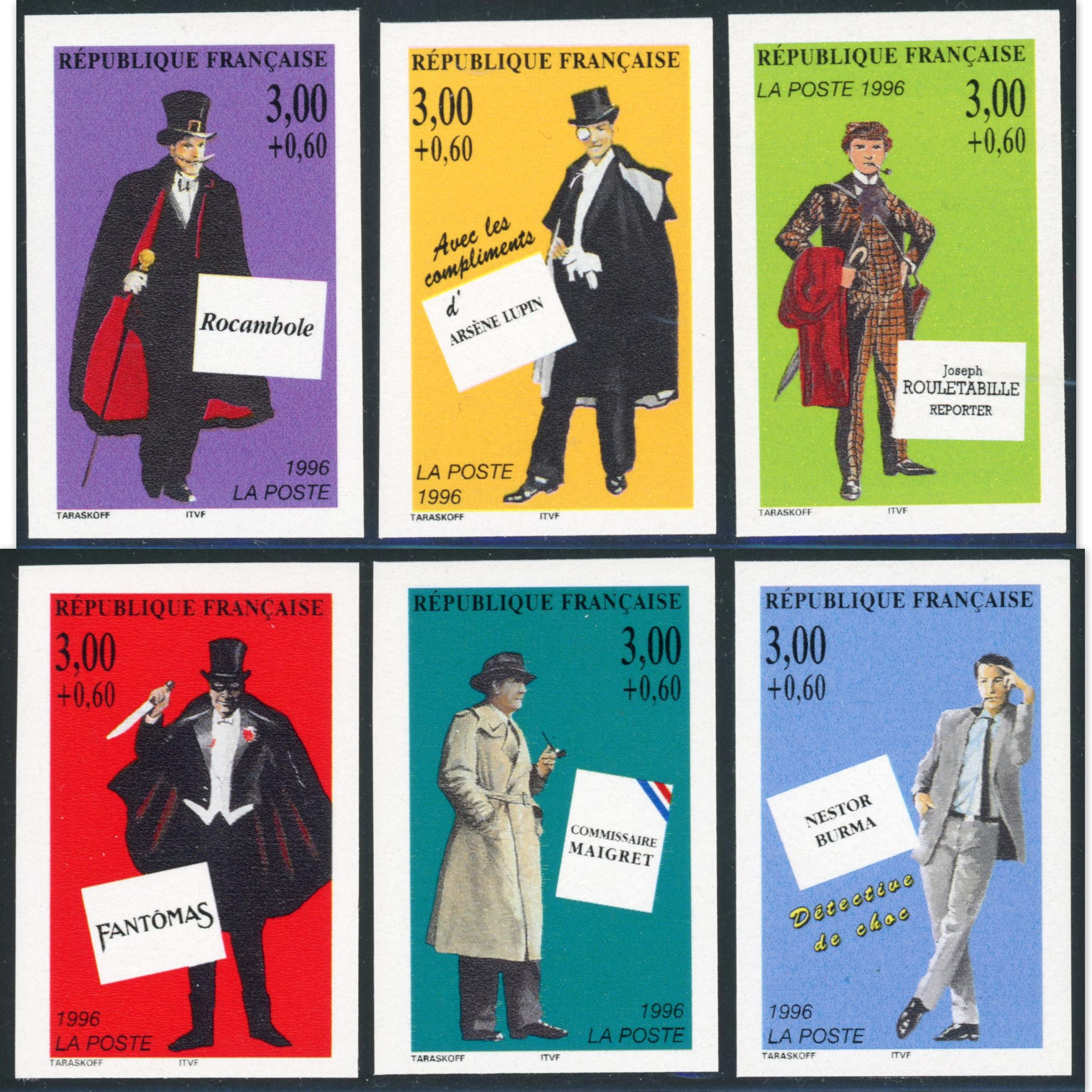 FRANCE NON DENTELÉS TIMBRES N°3025 À 3030 NEUFS** SÉRIE ROMAN POLICIER LUXE