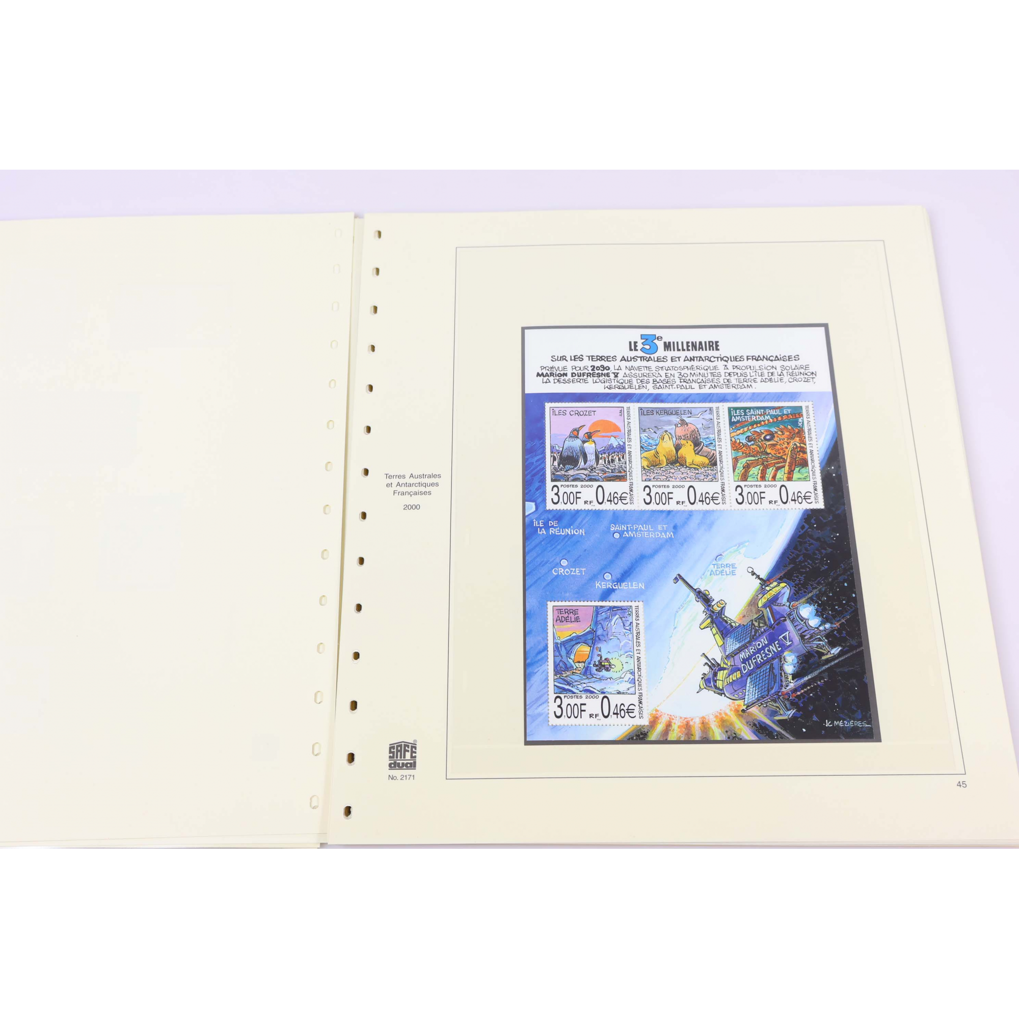 COLLECTION TAAF SUR FEUILLES SAFE 1998 À 2001 TIMBRES NEUFS FACIALE 93€