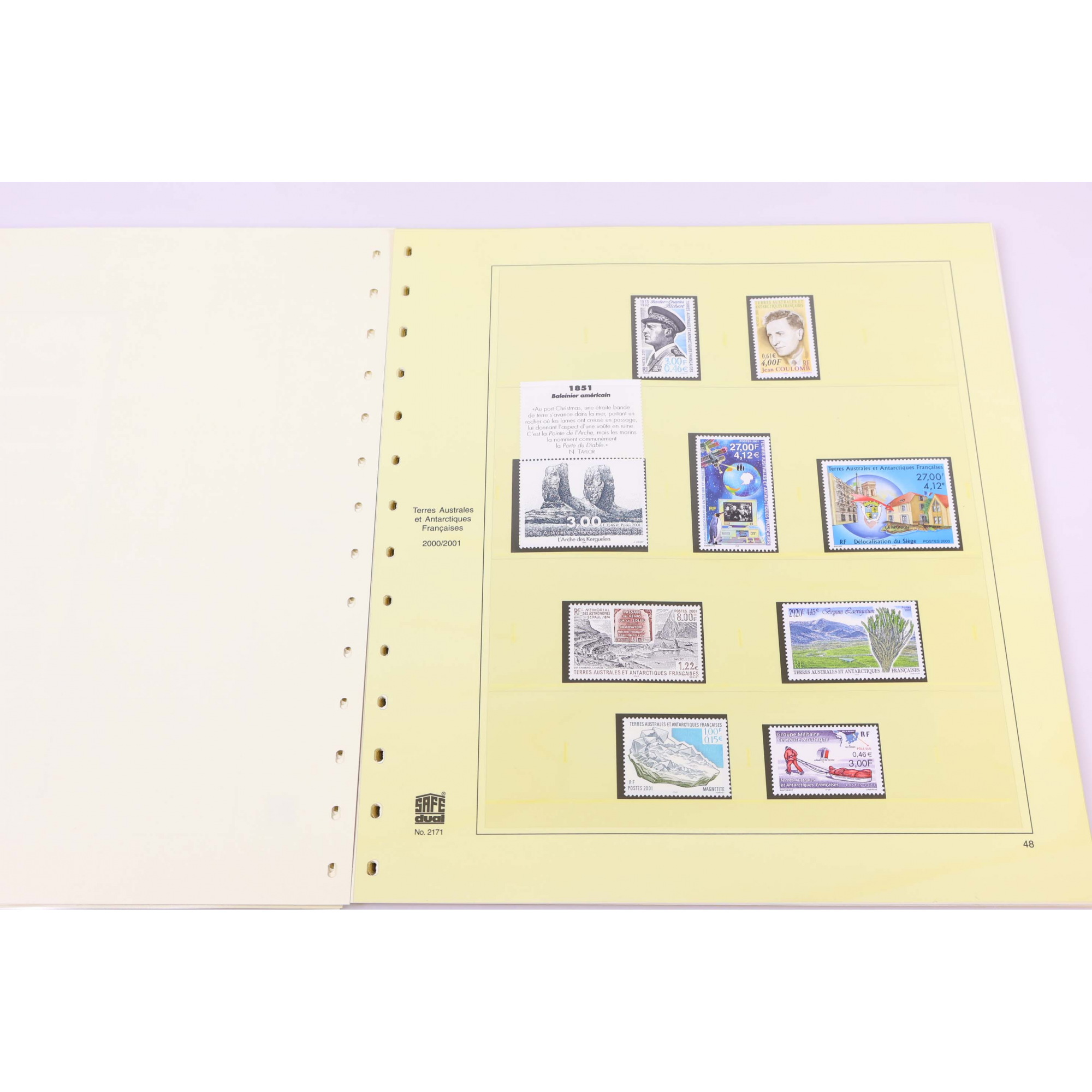 COLLECTION TAAF SUR FEUILLES SAFE 1998 À 2001 TIMBRES NEUFS FACIALE 93€