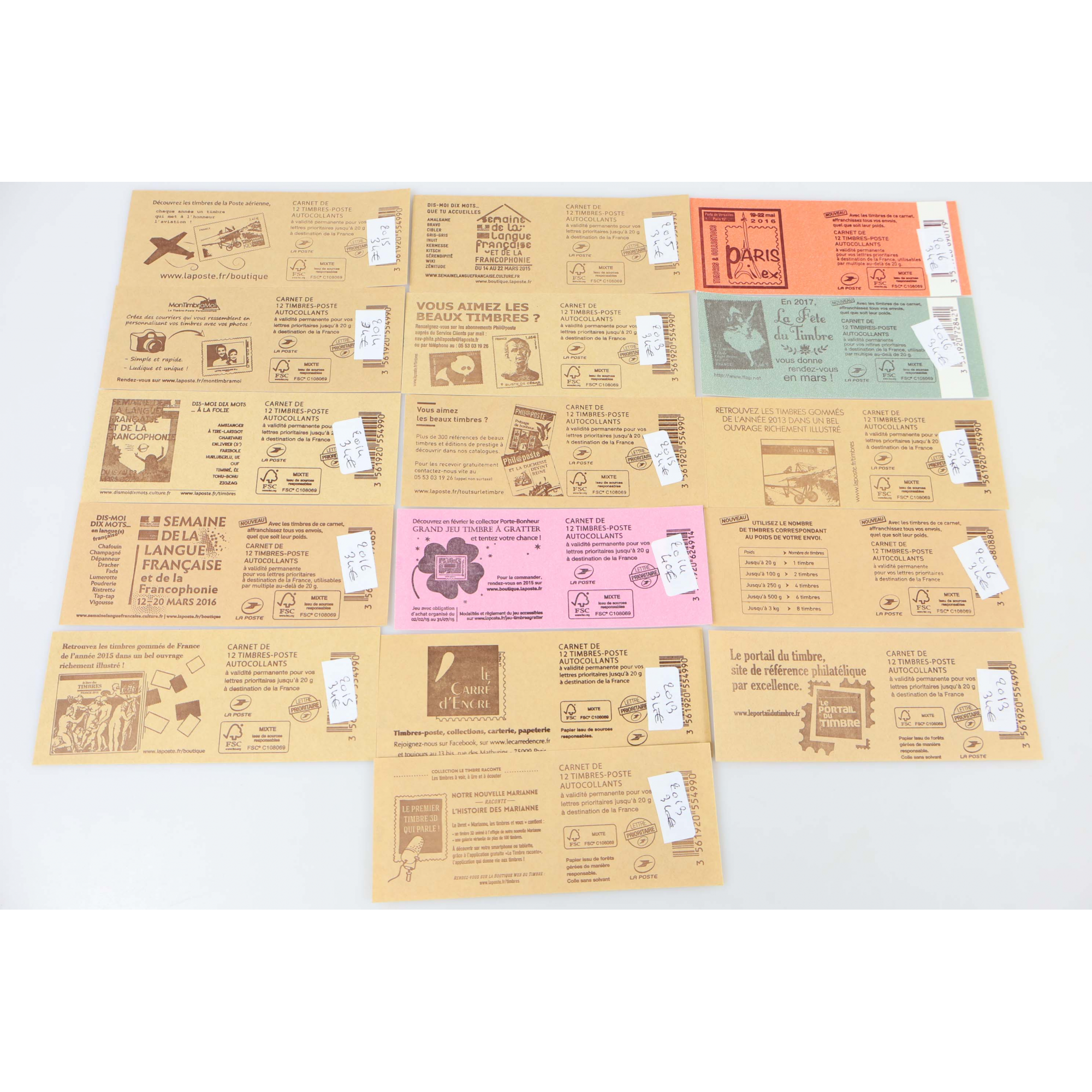 LOT DE 16 CARNETS DE 12 TIMBRES FRANCE AUTOADHÉSIFS POUR AFFRANCHIR LETTRE 20g