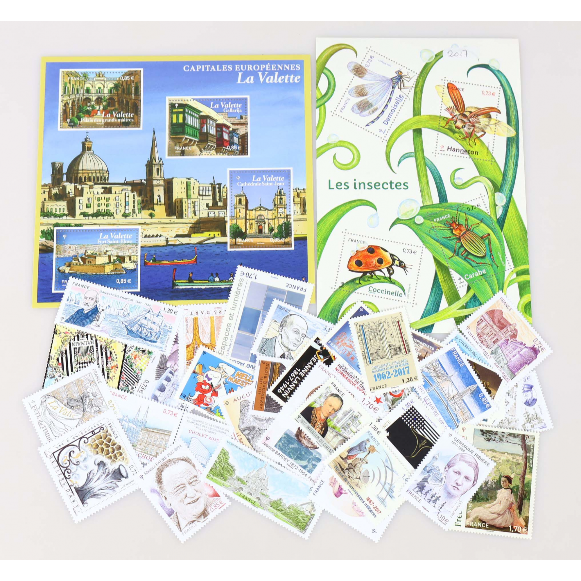 LOT ANNÉE 2017 TIMBRES ET BLOCS-FEUILLETS DE FRANCE NEUFS** FACIALE 52€