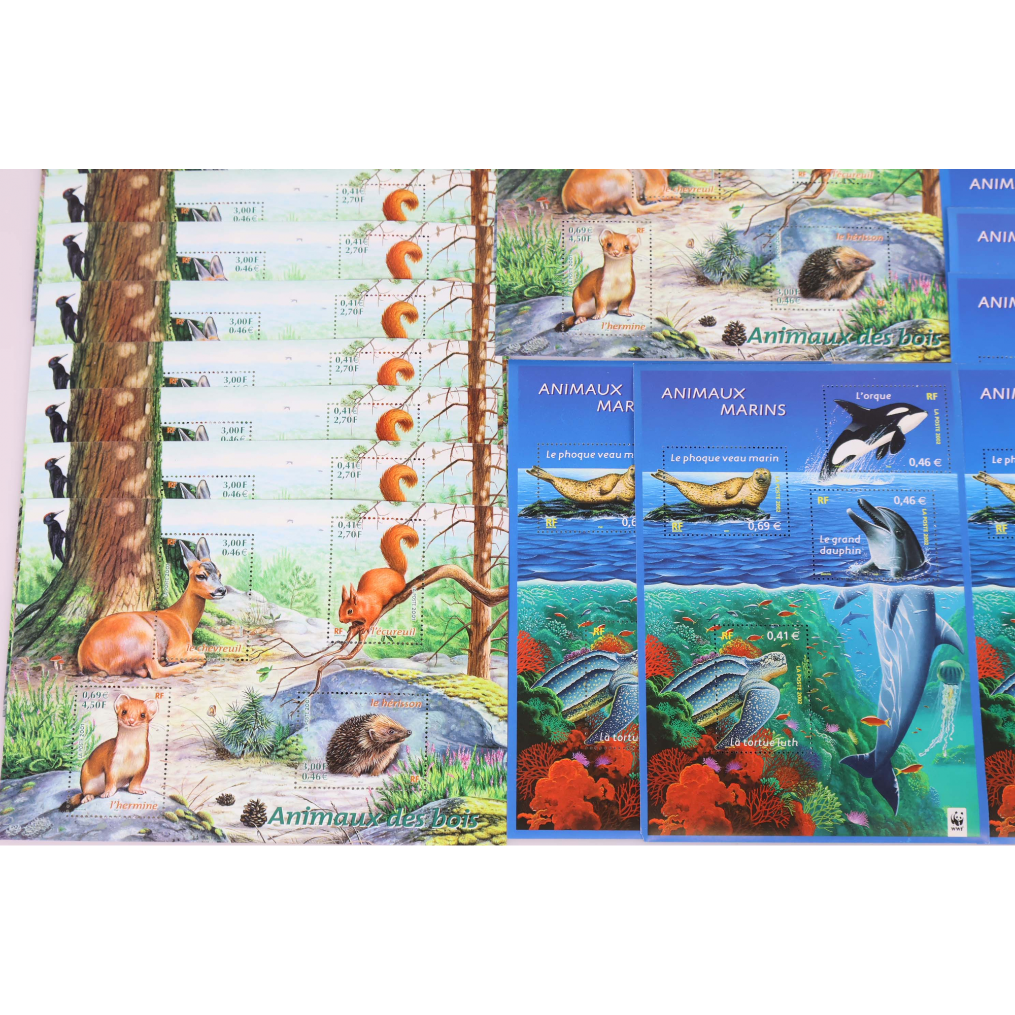 LOT DE BLOCS-FEUILLETS DE FRANCE THEME "ANIMAUX" TIMBRES NEUFS** FACIALE 101€