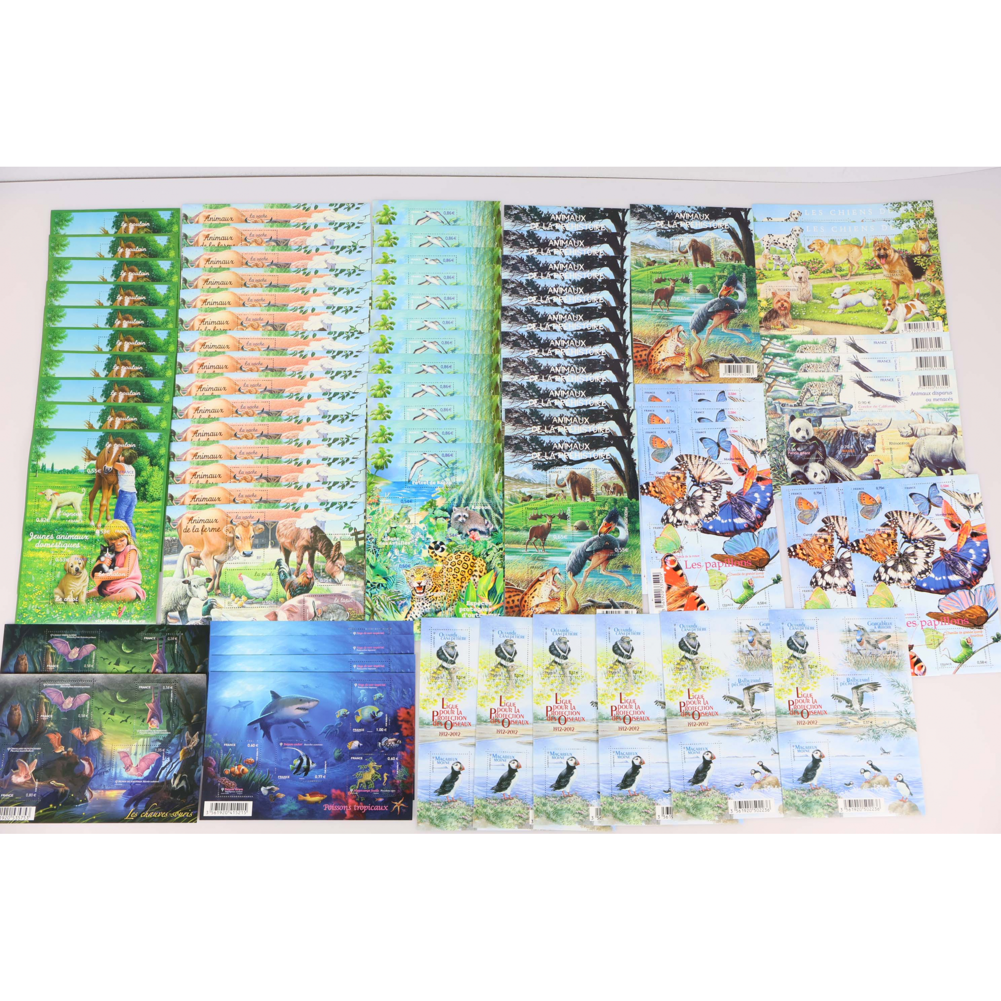 LOT DE BLOCS-FEUILLETS DE FRANCE THEME "ANIMAUX" TIMBRES NEUFS** FACIALE 176€