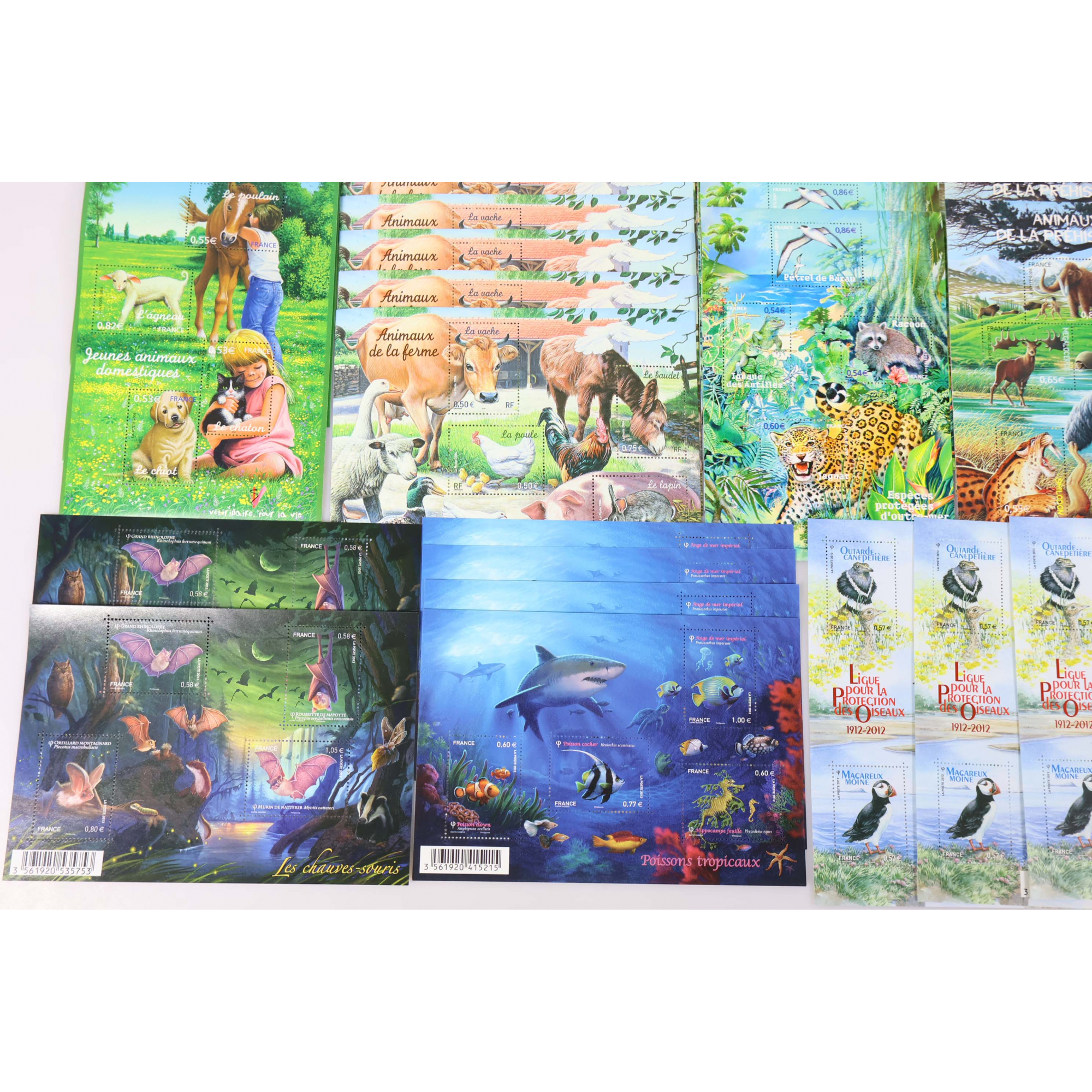 LOT DE BLOCS-FEUILLETS DE FRANCE THEME "ANIMAUX" TIMBRES NEUFS** FACIALE 176€