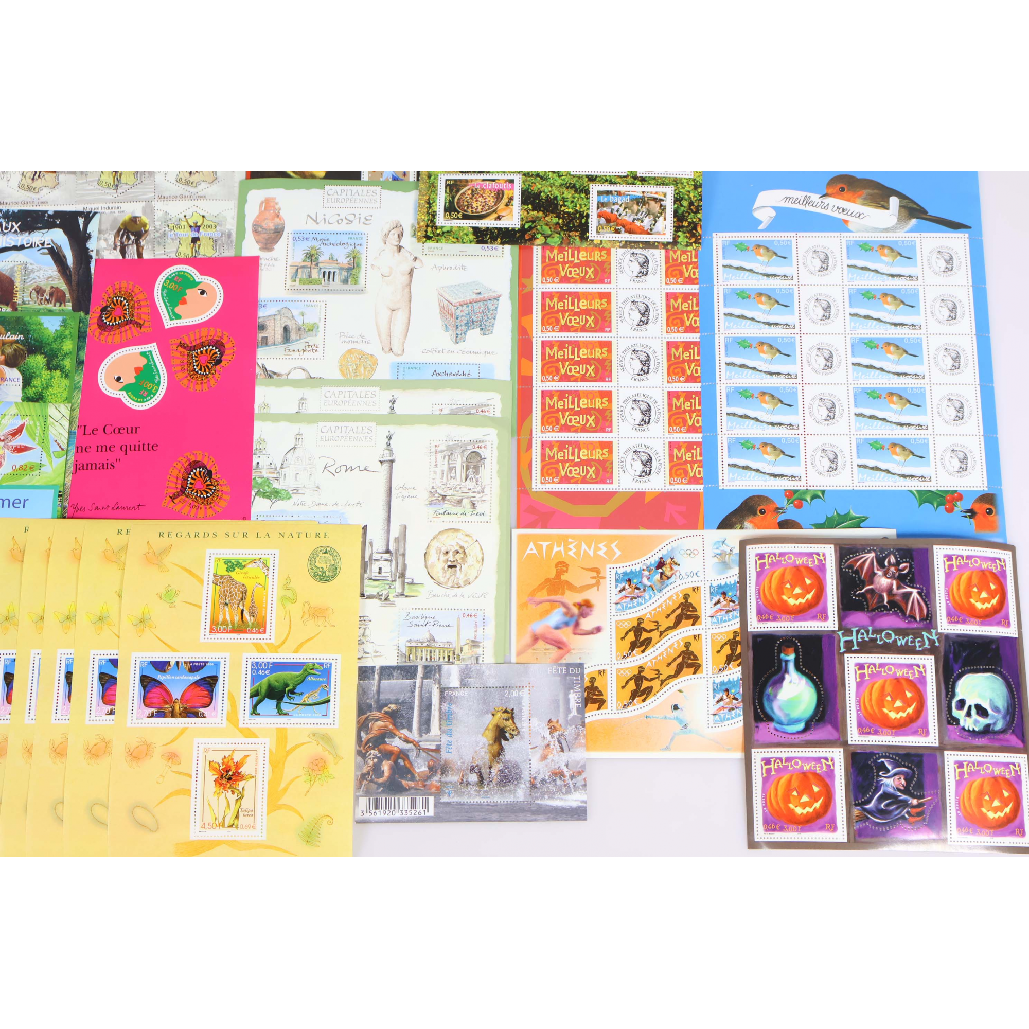 LOT DE BLOCS FEUILLETS / CARNETS TIMBRES EN EUROS AVEC DEFAUTS, FACIALE 327€