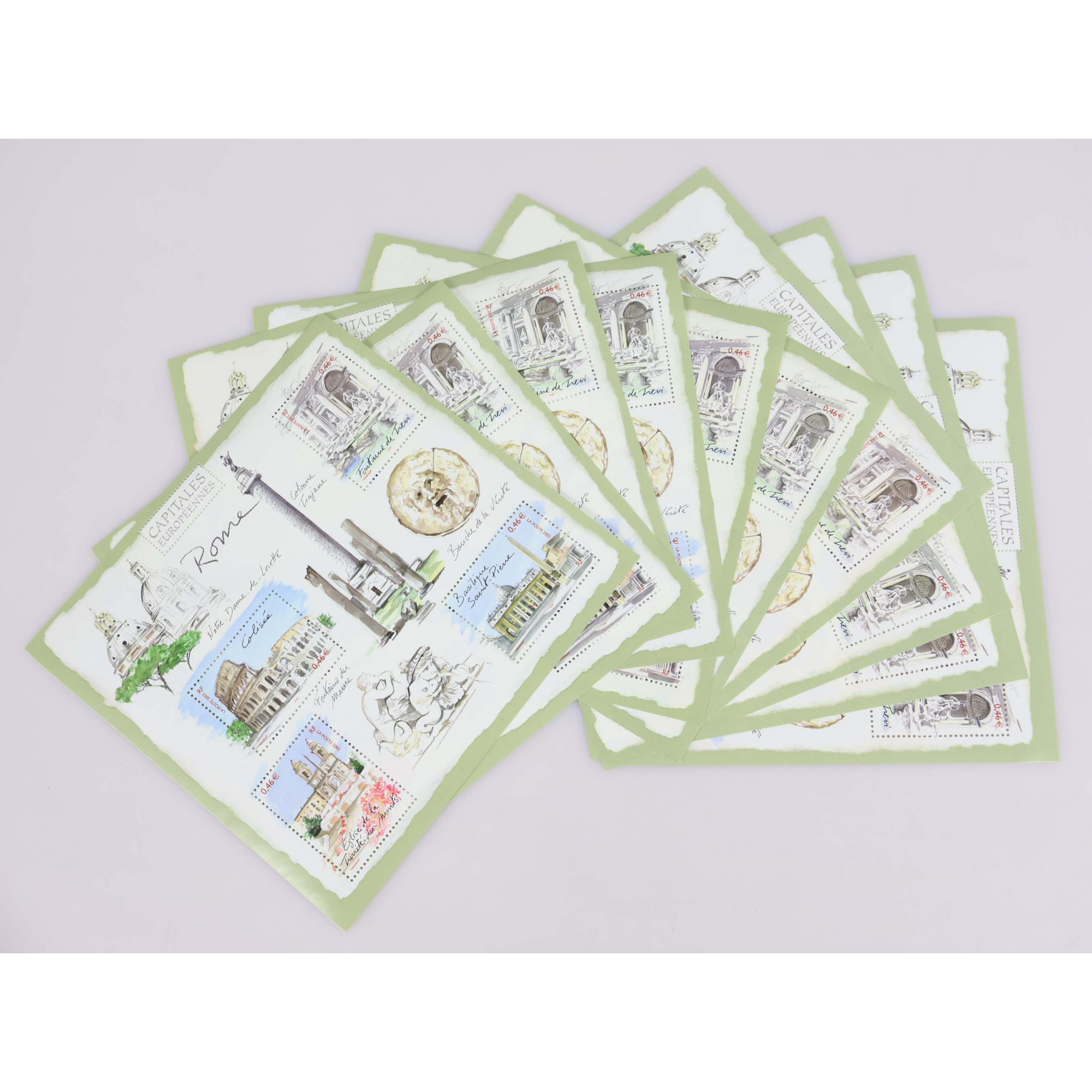 LOT DE 10 BLOCS-FEUILLETS DE FRANCE 4 × 0.46€ ROME TIMBRES NEUFS** FACIALE 18€