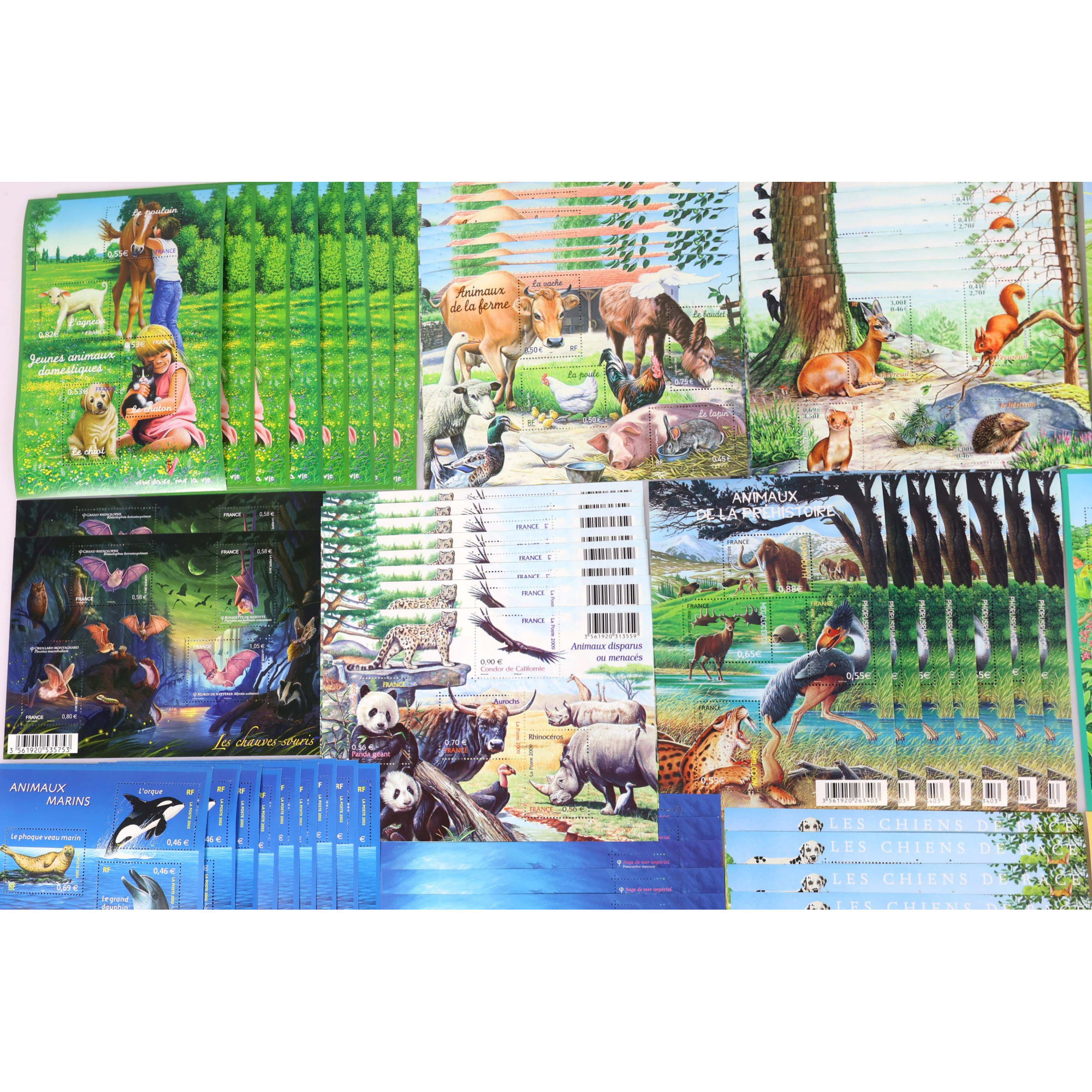 LOT DE BLOCS-FEUILLETS DE FRANCE THEME "ANIMAUX" TIMBRES NEUFS** FACIALE 227€