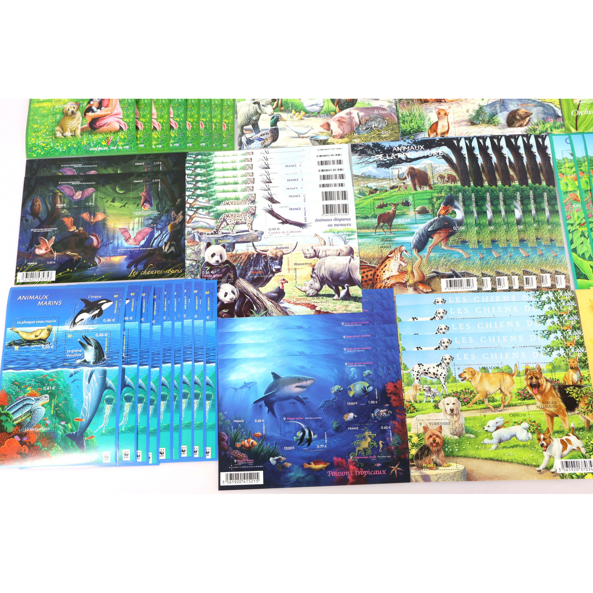 LOT DE BLOCS-FEUILLETS DE FRANCE THEME "ANIMAUX" TIMBRES NEUFS** FACIALE 227€