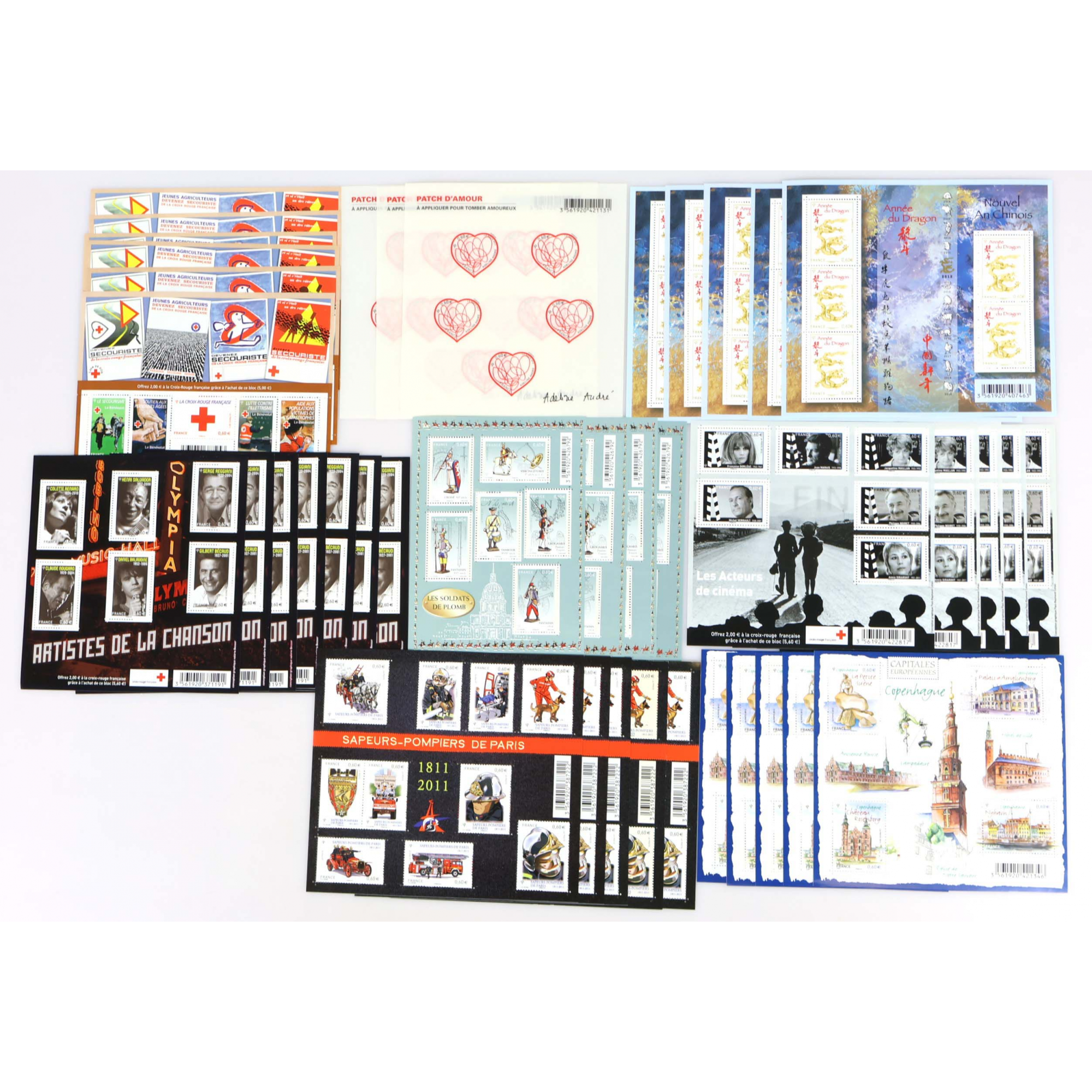 LOT DE BLOCS-FEUILLETS FRANCE ANNÉE 2011-2012 TIMBRES NEUFS** FACIALE 141€