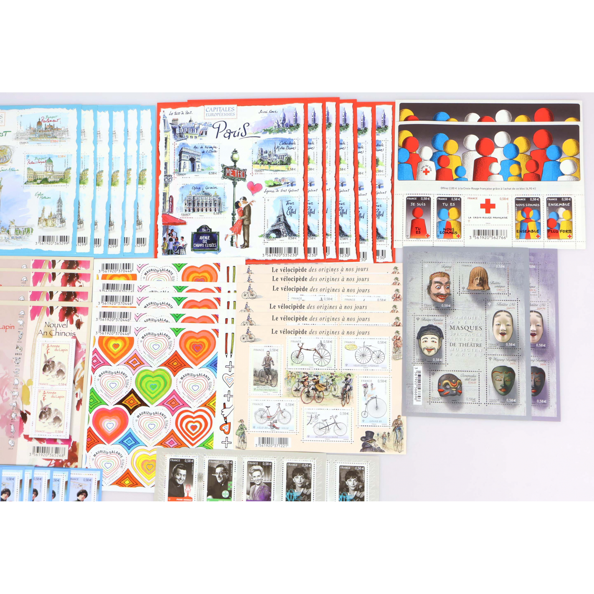 LOT DE BLOCS-FEUILLETS FRANCE ANNÉE 2010 À 2013 TIMBRES NEUFS** FACIALE 138€