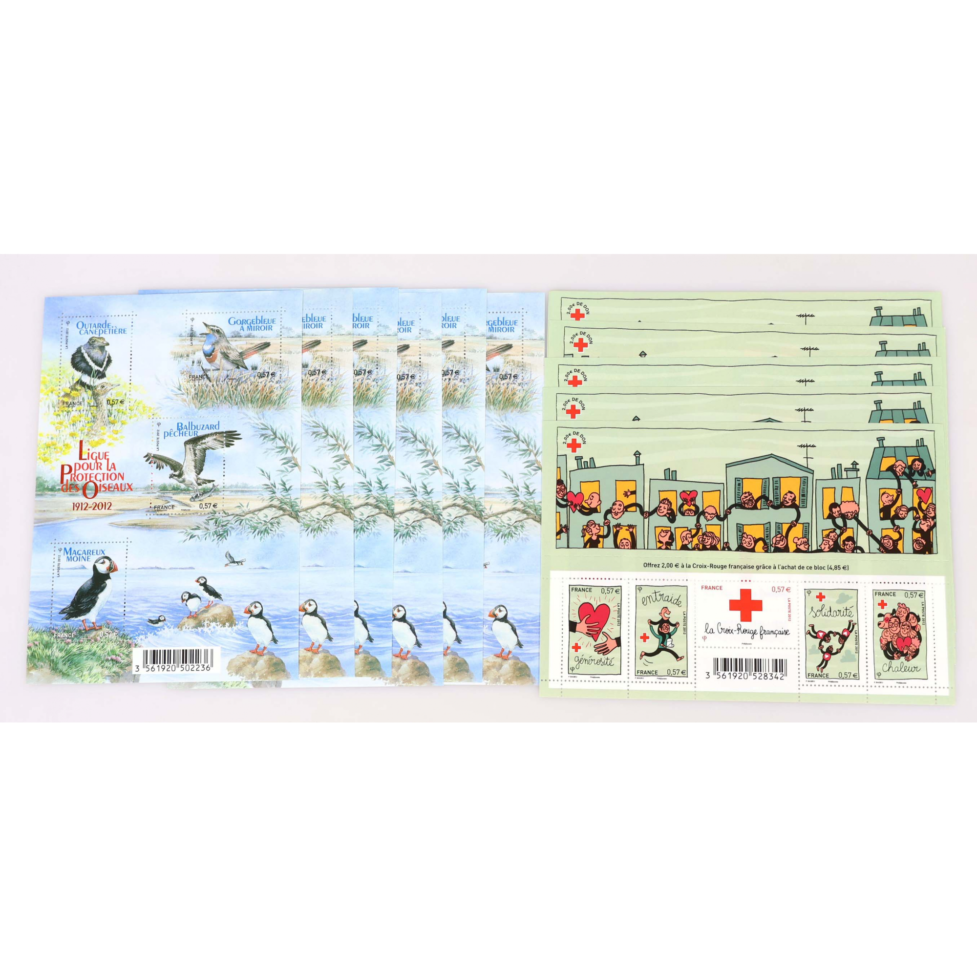 LOT DE 10 BLOCS-FEUILLETS FRANCE 4 × 0.57€ ANNÉE 2012 TIMBRES NEUFS FACIALE 22€