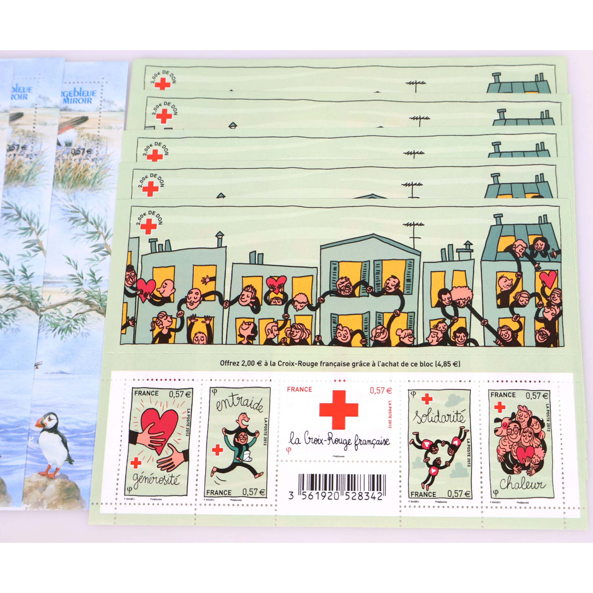 LOT DE 10 BLOCS-FEUILLETS FRANCE 4 × 0.57€ ANNÉE 2012 TIMBRES NEUFS FACIALE 22€