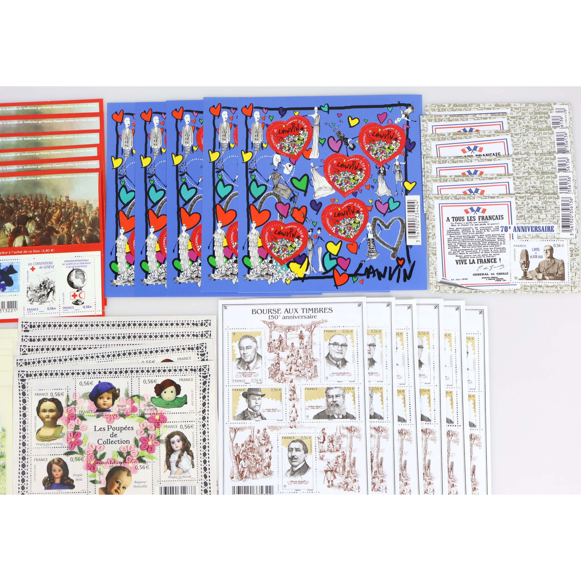 LOT DE BLOCS-FEUILLETS FRANCE ANNÉES 2009 ET 2010 TIMBRES NEUFS** FACIALE 175€