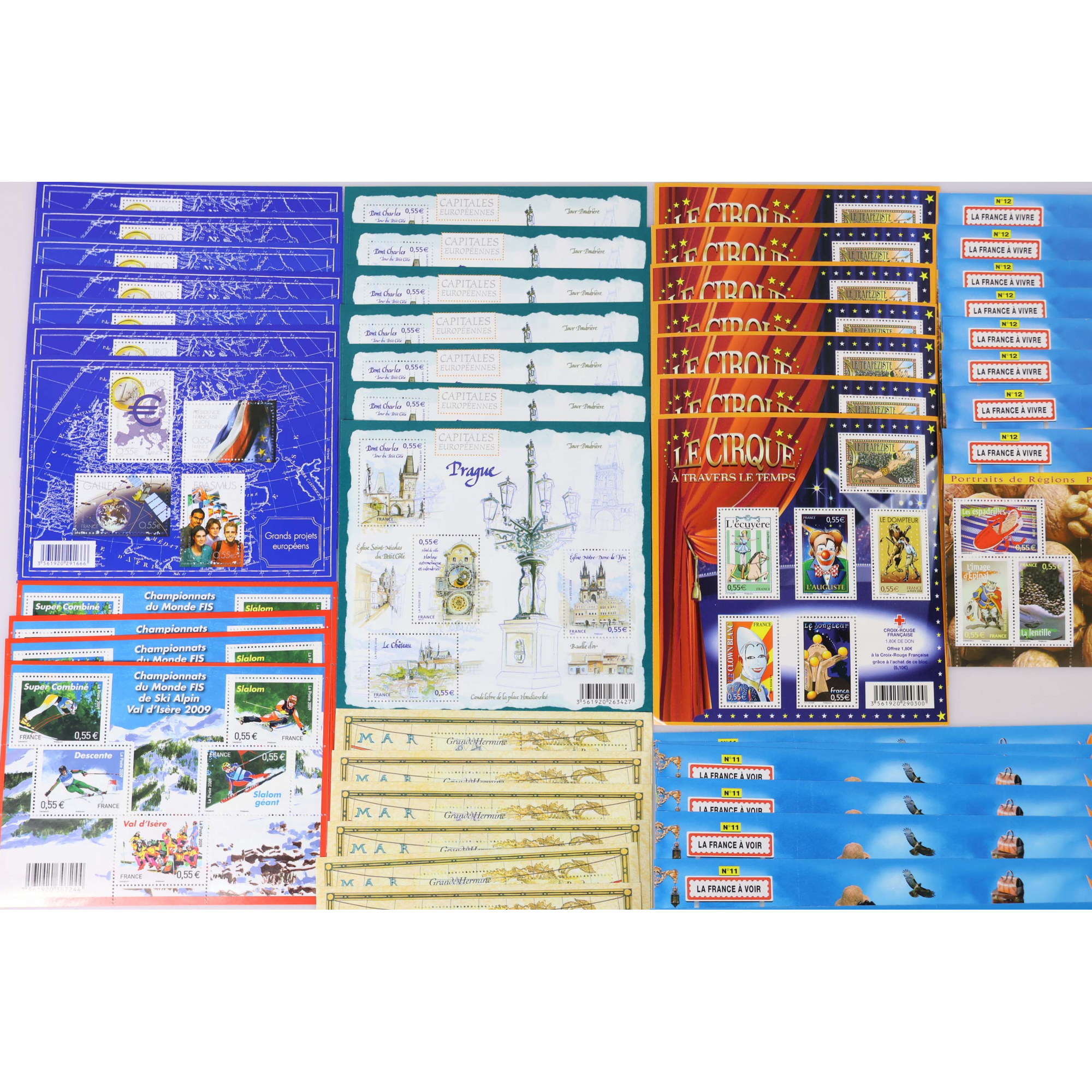 LOT DE BLOCS-FEUILLETS FRANCE ANNÉES 2008 ET 2009 TIMBRES NEUFS** FACIALE 203€