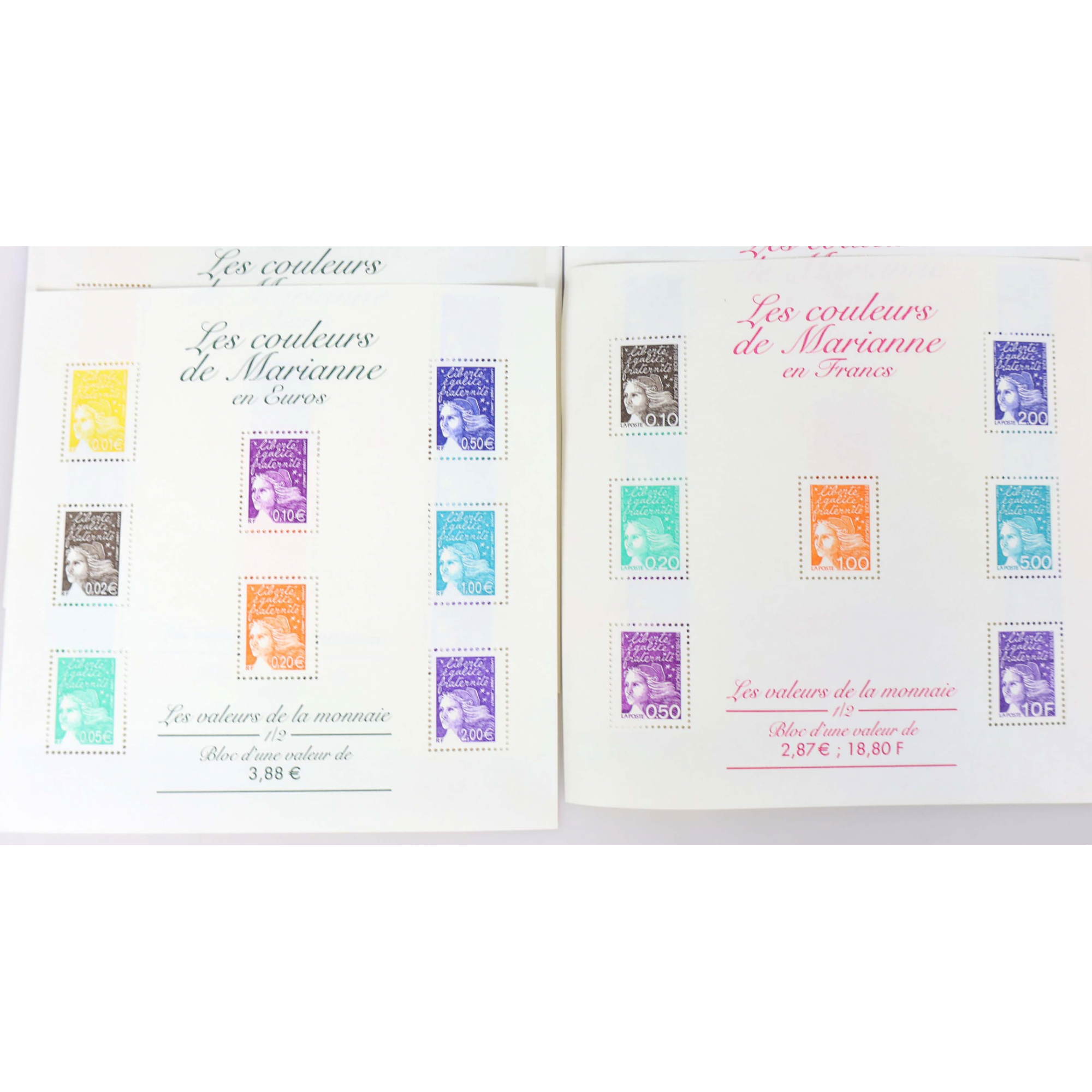 LOT DE BLOCS-FEUILLETS FR "LES COULEURS DE MARIANNE" TIMBRES NEUFS** FACIALE 51€