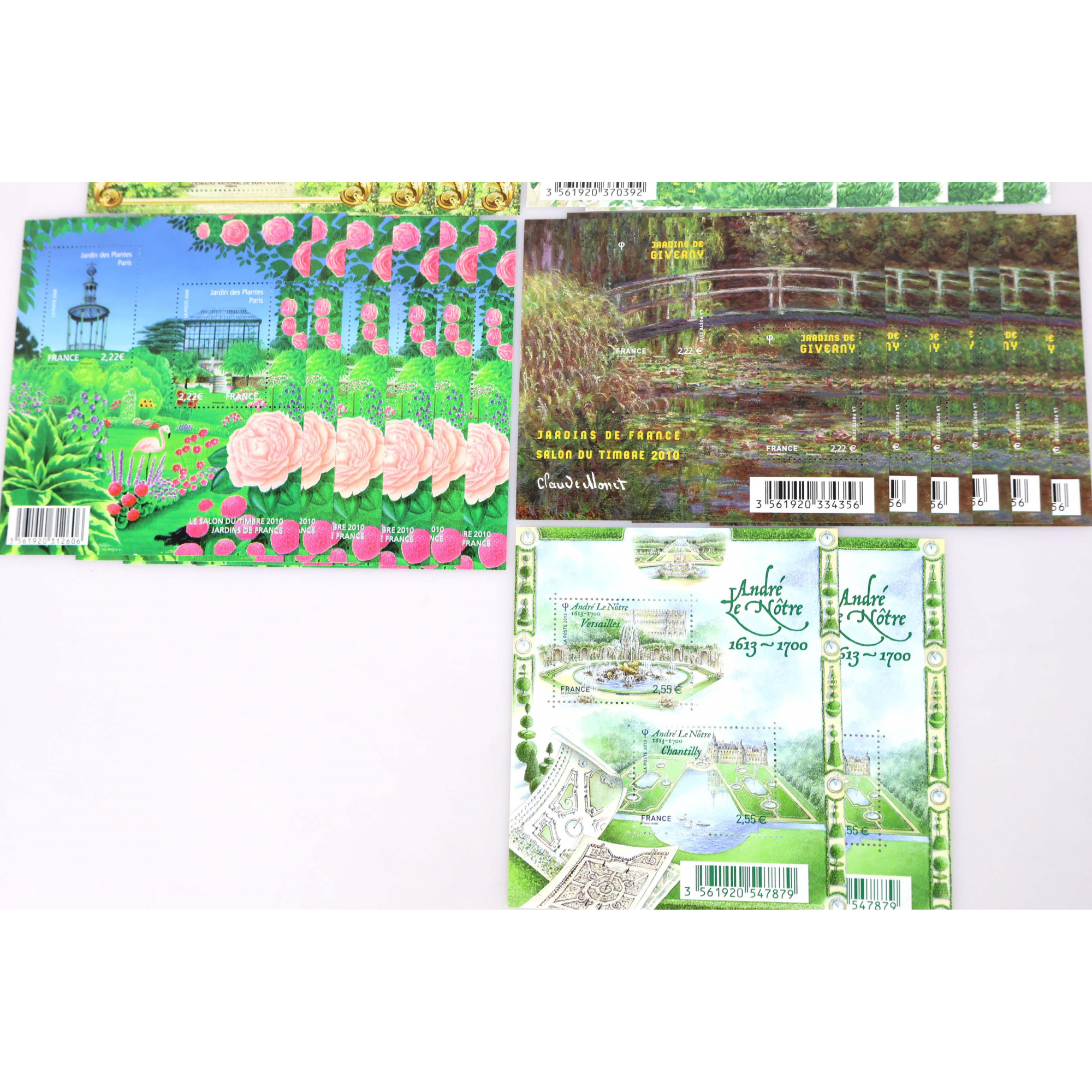 LOT DE BLOCS-FEUILLETS "JARDINS DE FRANCE" TIMBRES NEUFS** FACIALE 111€