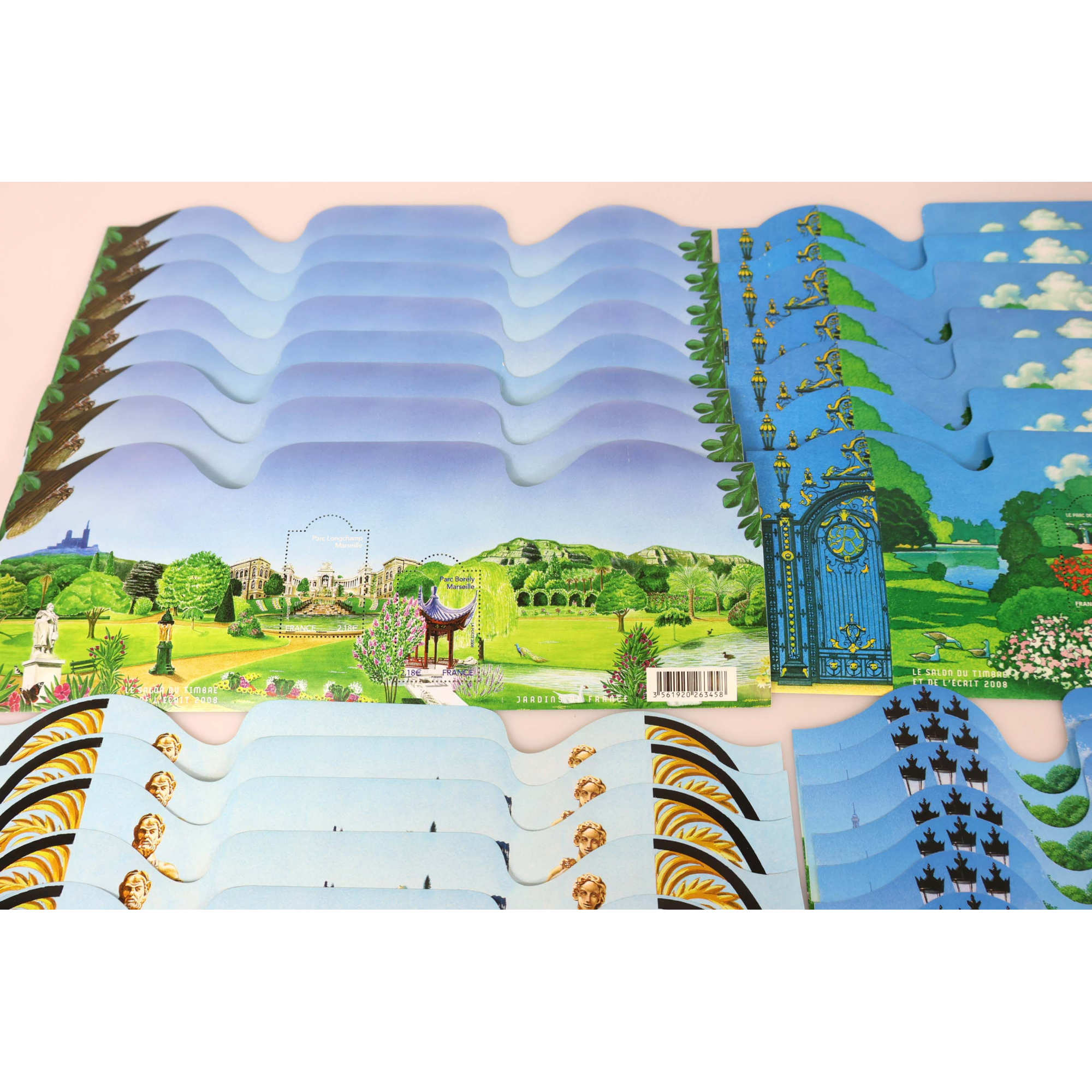 LOT DE BLOCS-FEUILLETS GRD FORMAT "JARDINS DE FRANCE" TIMBRES NEUFS FACIALE 200€