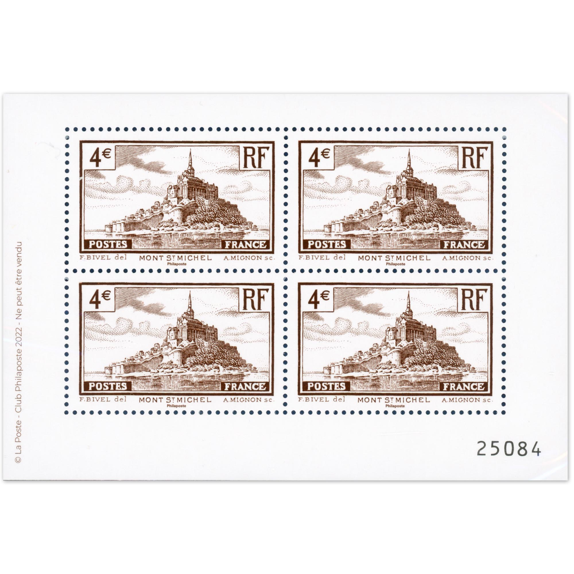 BLOC DE 4 TIMBRES SAINT-MICHEL 2022 TIRAGE LIMITÉ FRANCE NEUFS**
