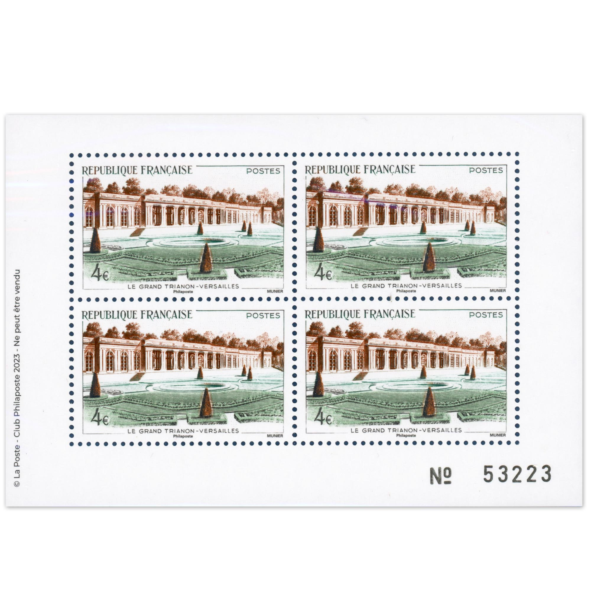 BLOC DE 4 TIMBRES VERSAILLES 2023 TIRAGE LIMITÉ FRANCE NEUFS**