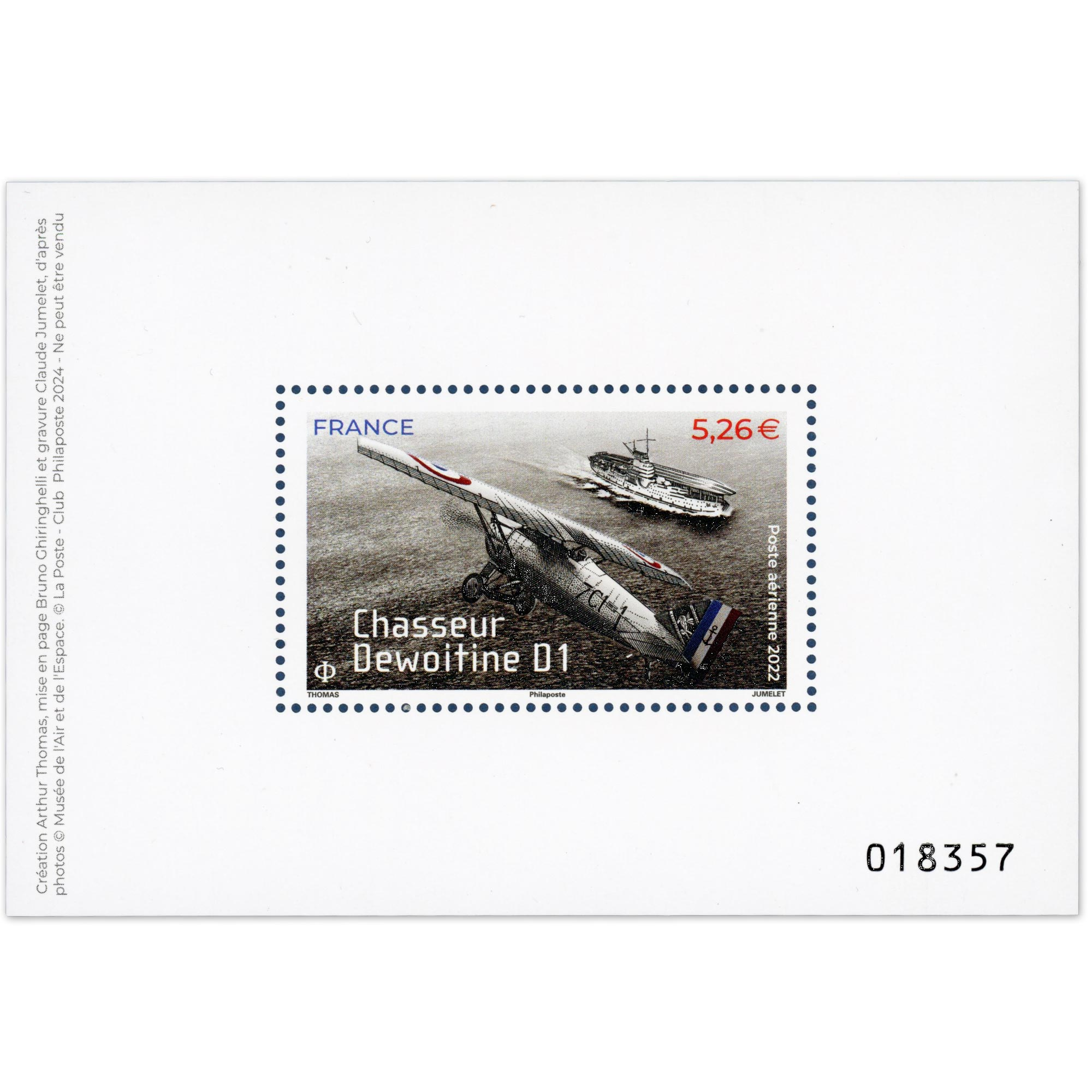 POSTE AÉRIENNE N°92a "CHASSEUR DEWOITINE" BDF NUMÉROTÉ TIMBRE FRANCE NEUF** 2022