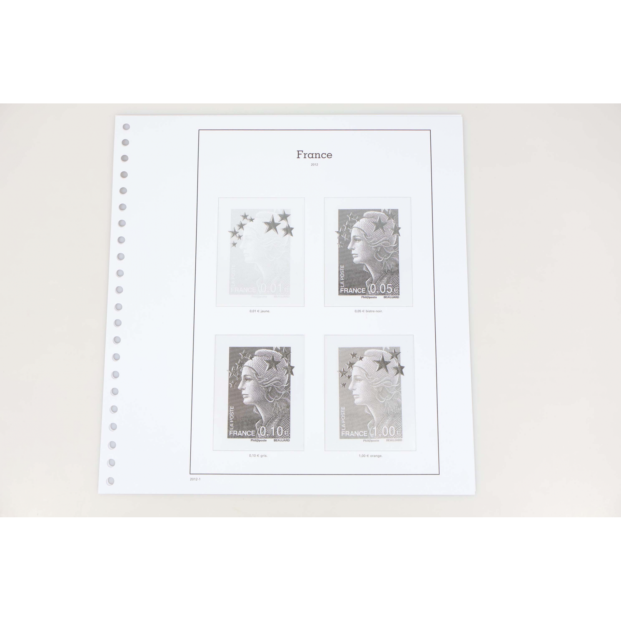 FEUILLES PRÉ-IMPRIMÉES YVERT ET TELLIER COMPLET DE 2010 À 2012 POUR COLL FRANCE