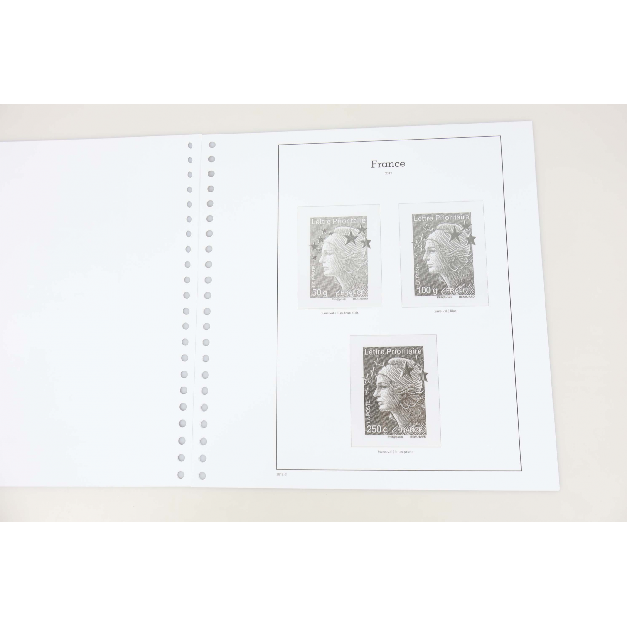 FEUILLES PRÉ-IMPRIMÉES YVERT ET TELLIER COMPLET DE 2010 À 2012 POUR COLL FRANCE