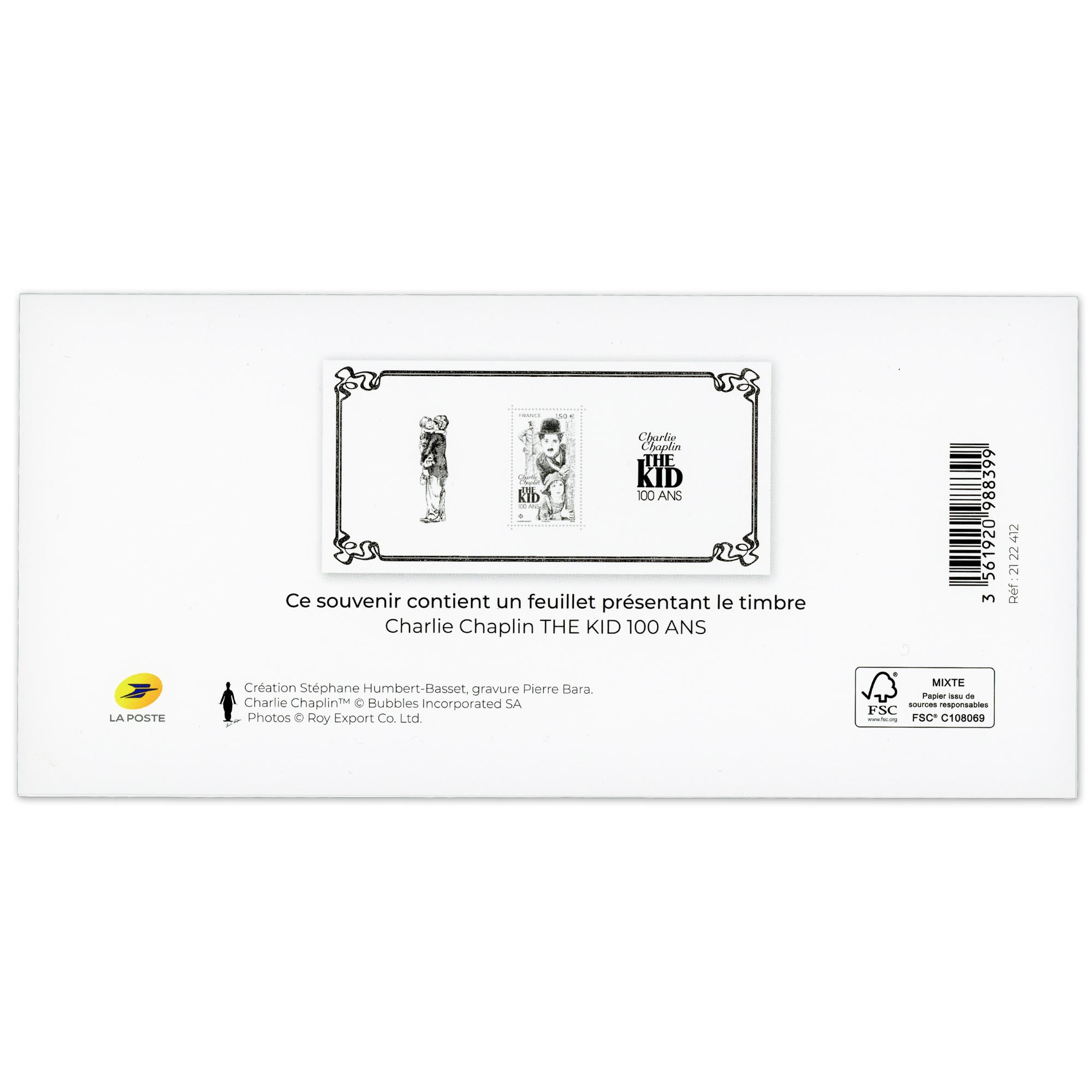 FRANCE, BLOC SOUVENIR N° 198, "THE KID" CHARLIE CHAPLIN - ANNÉE 2022 - NEUF**