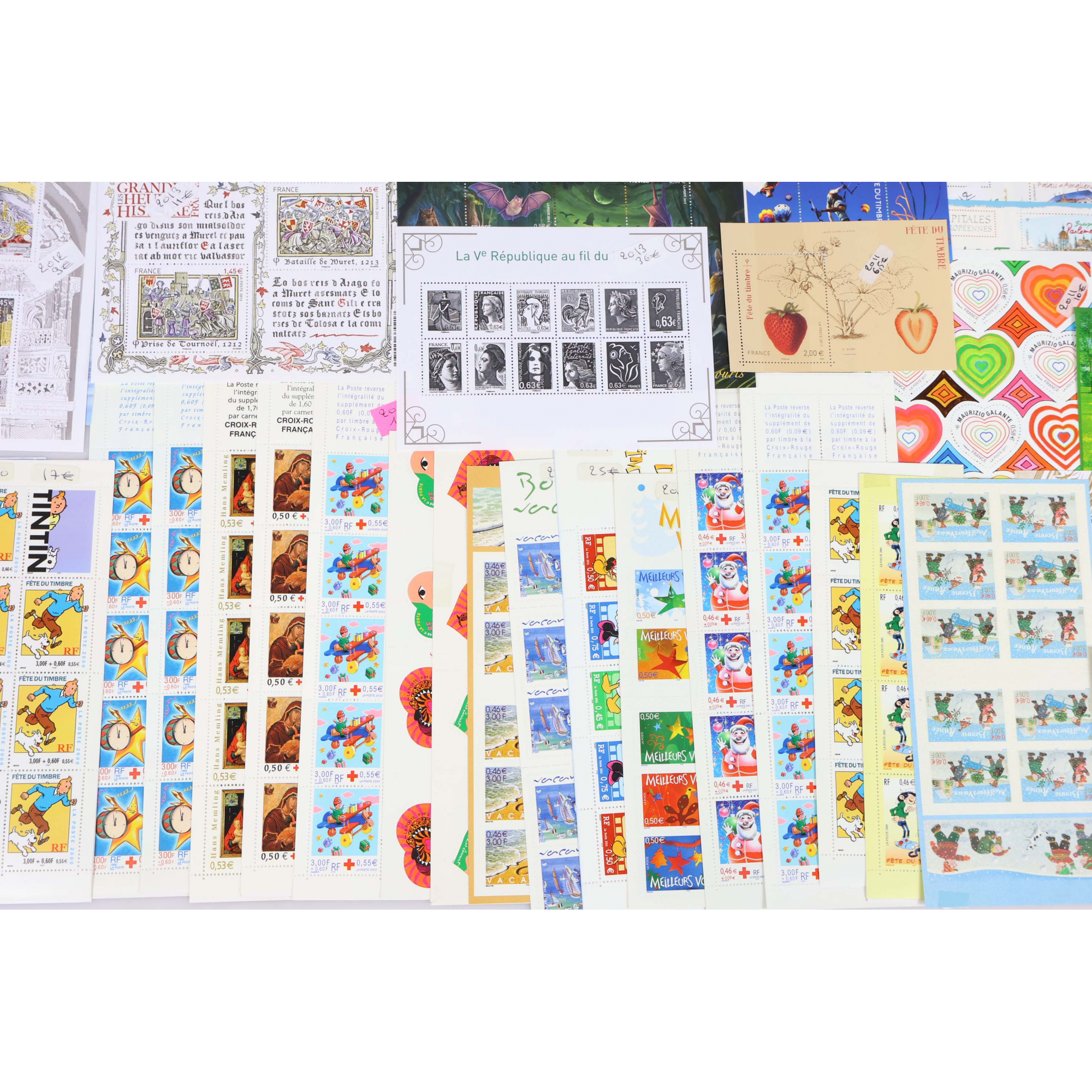 LOT BLOCS FEUILLETS/CARNETS TIMBRES EUROS AVEC DÉFAUTS POUR AFFRANCHIR VF 319€