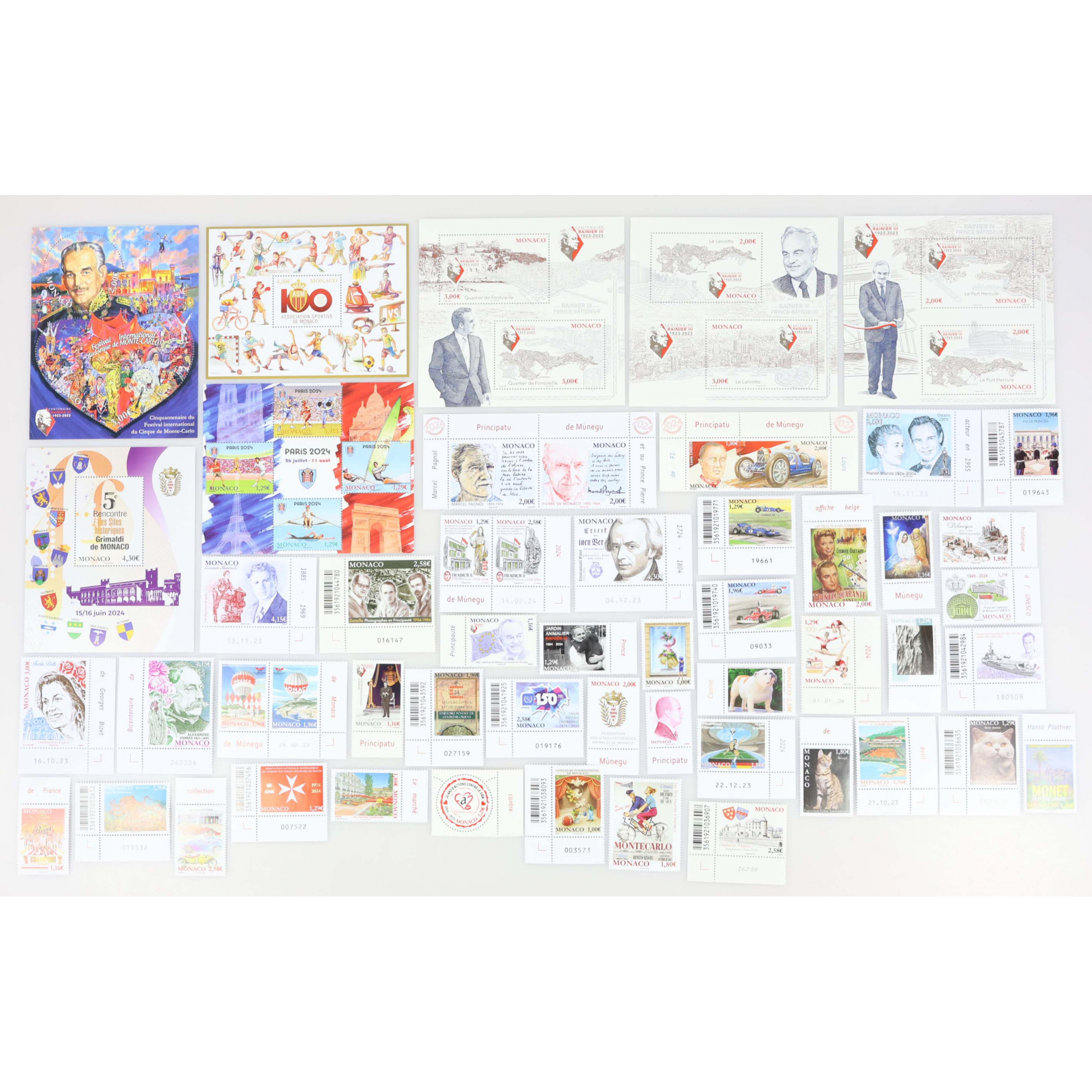 LOT DE MONACO ANNÉES 2023-2024 TIMBRES ET BLOCS-FEUILLETS NEUFS** FACIALE 123€