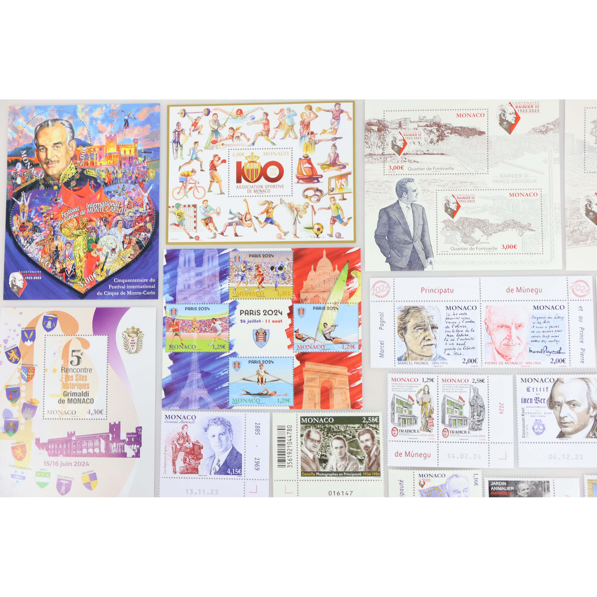 LOT DE MONACO ANNÉES 2023-2024 TIMBRES ET BLOCS-FEUILLETS NEUFS** FACIALE 123€