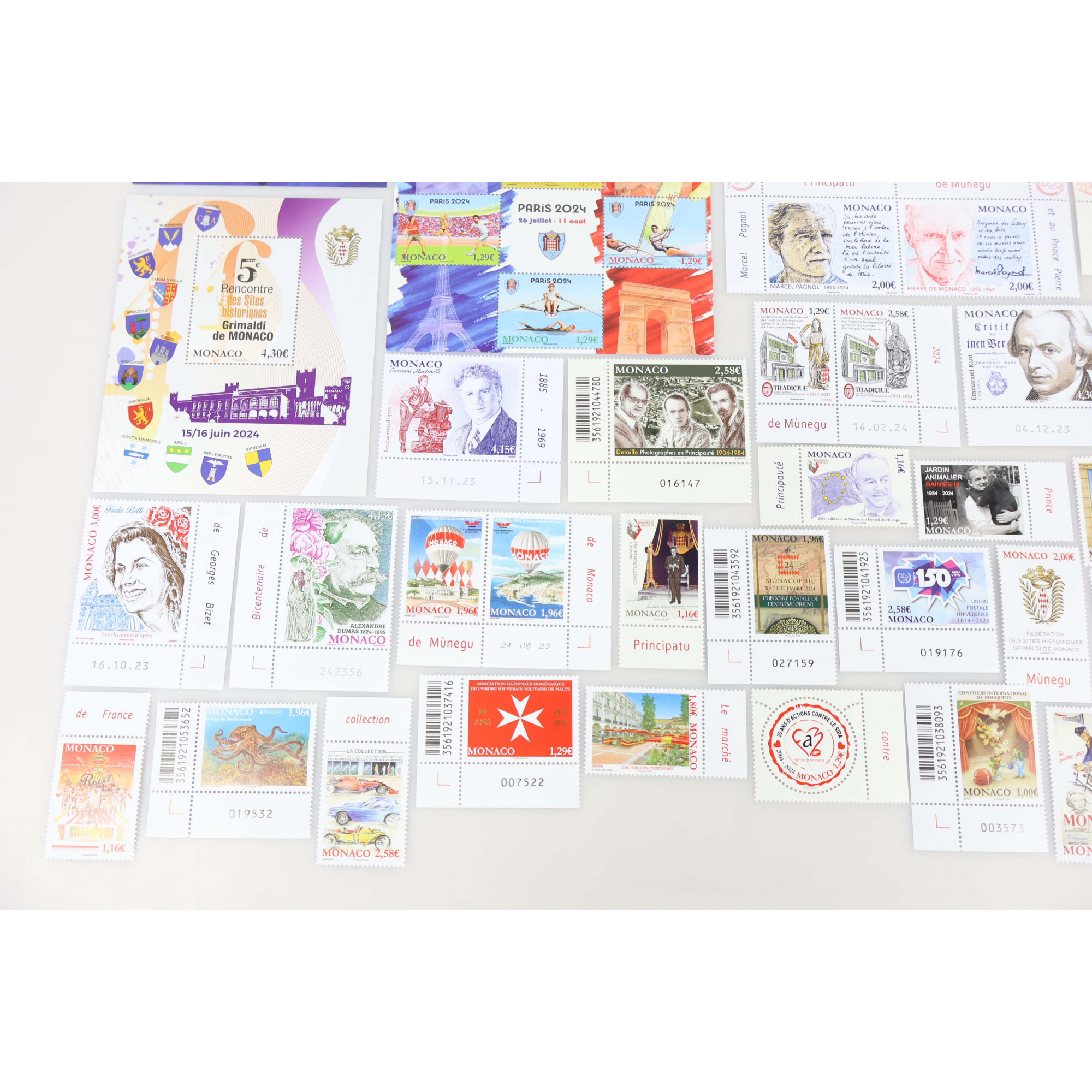 LOT DE MONACO ANNÉES 2023-2024 TIMBRES ET BLOCS-FEUILLETS NEUFS** FACIALE 123€