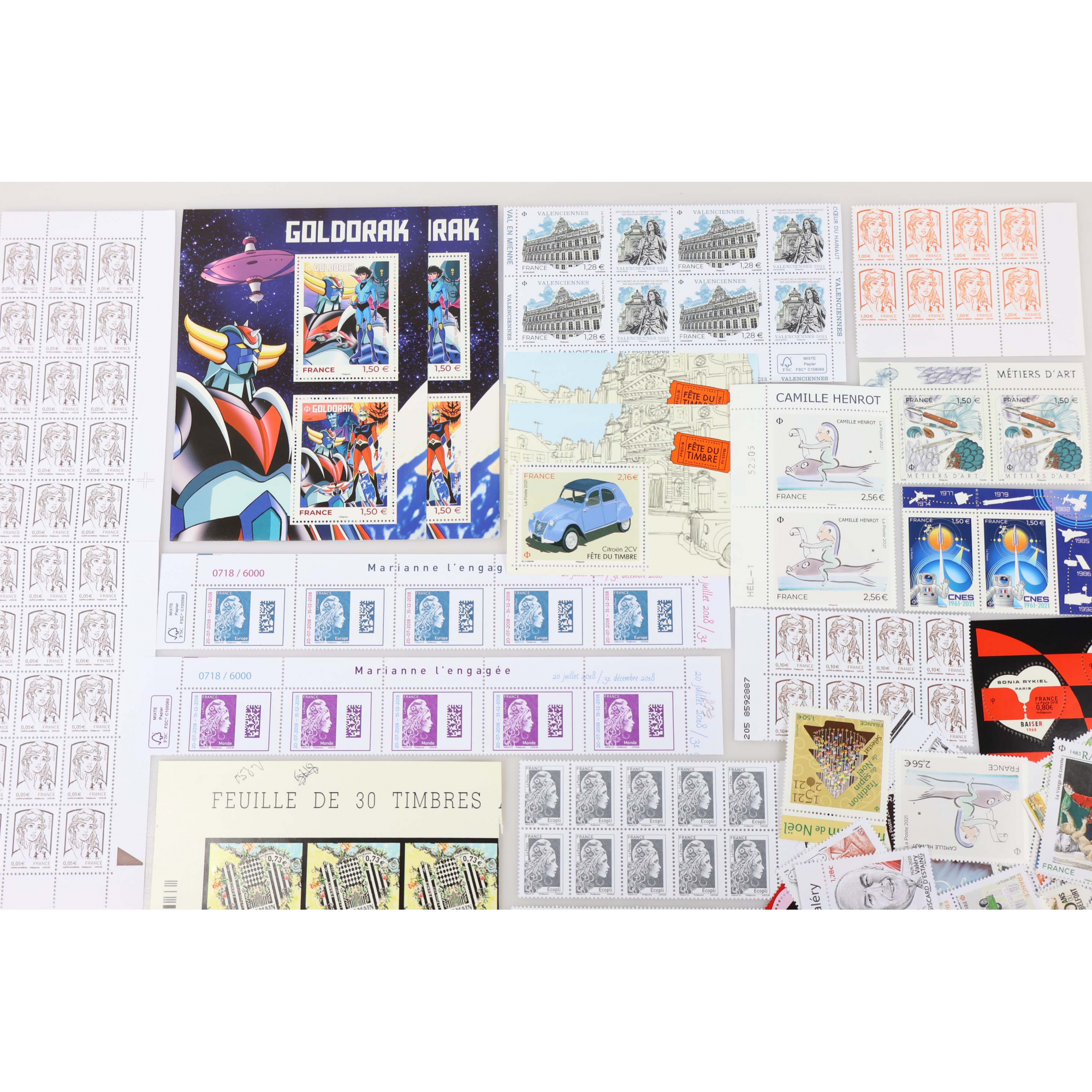 LOT DE FRANCE DE 2015 À 2022 TIMBRES NEUFS** BLOCS, FEUILLETS FACIALE 195€