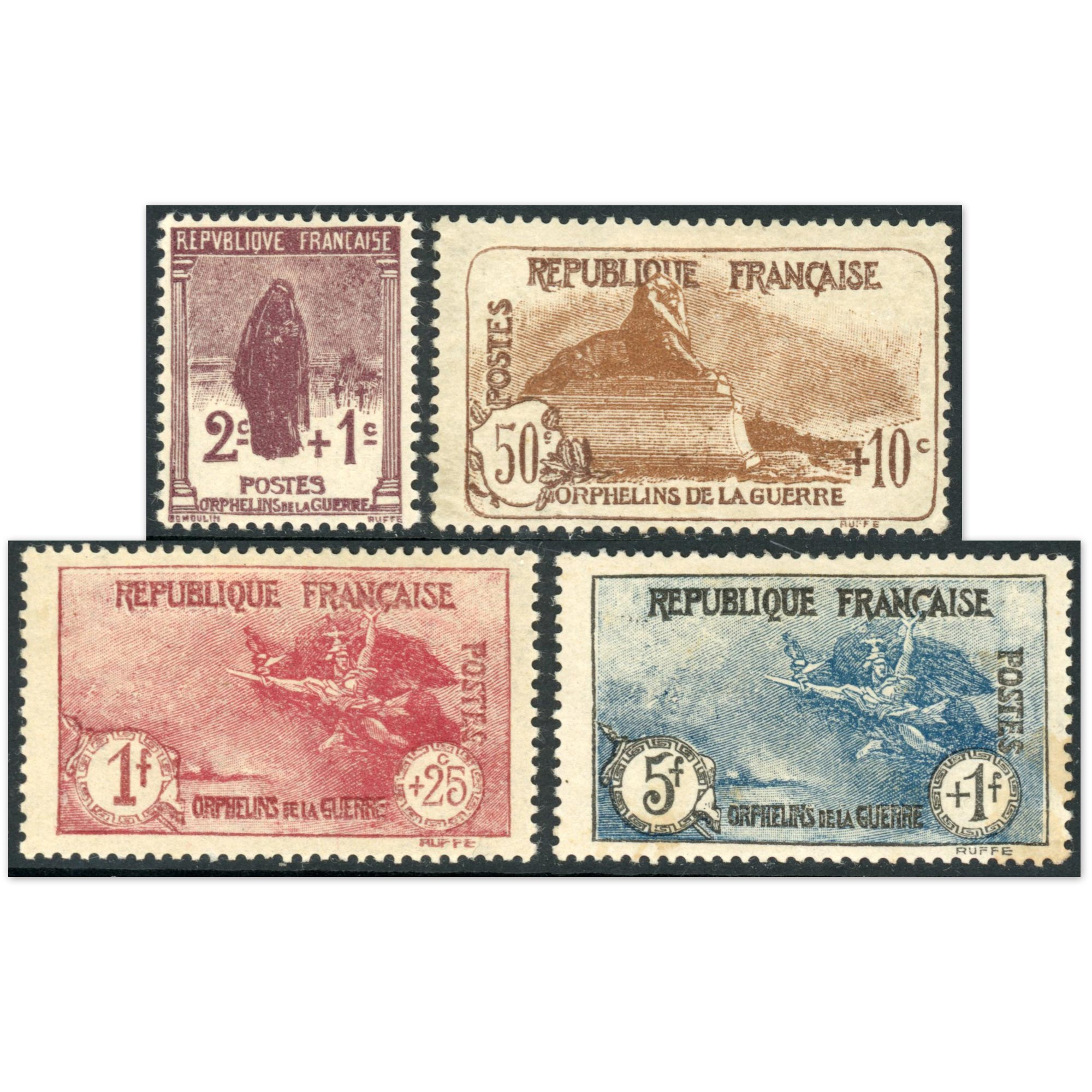 ORPHELINS DE GUERRE N°229 À 232 TIMBRES NEUFS* DE FR ANNÉE 1926-27 BELLE QUALITÉ