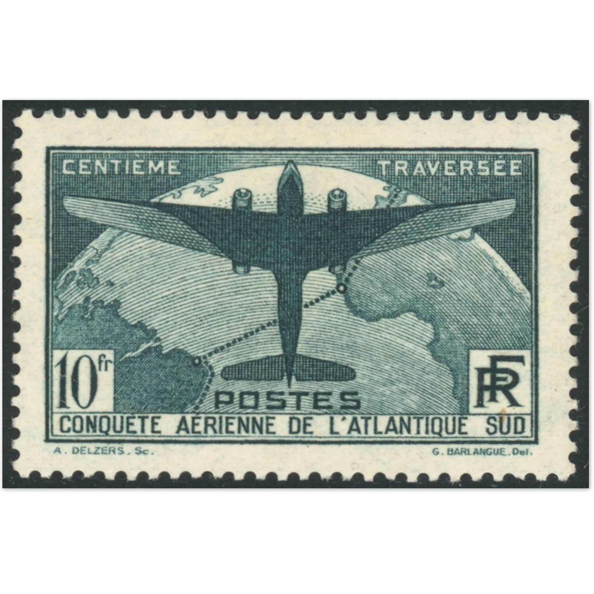 10FR TRAVERSÉE ATLANTIQUE N°321 COTE 375€ TIMBRE DE FRANCE NEUF* ANNÉE 1936