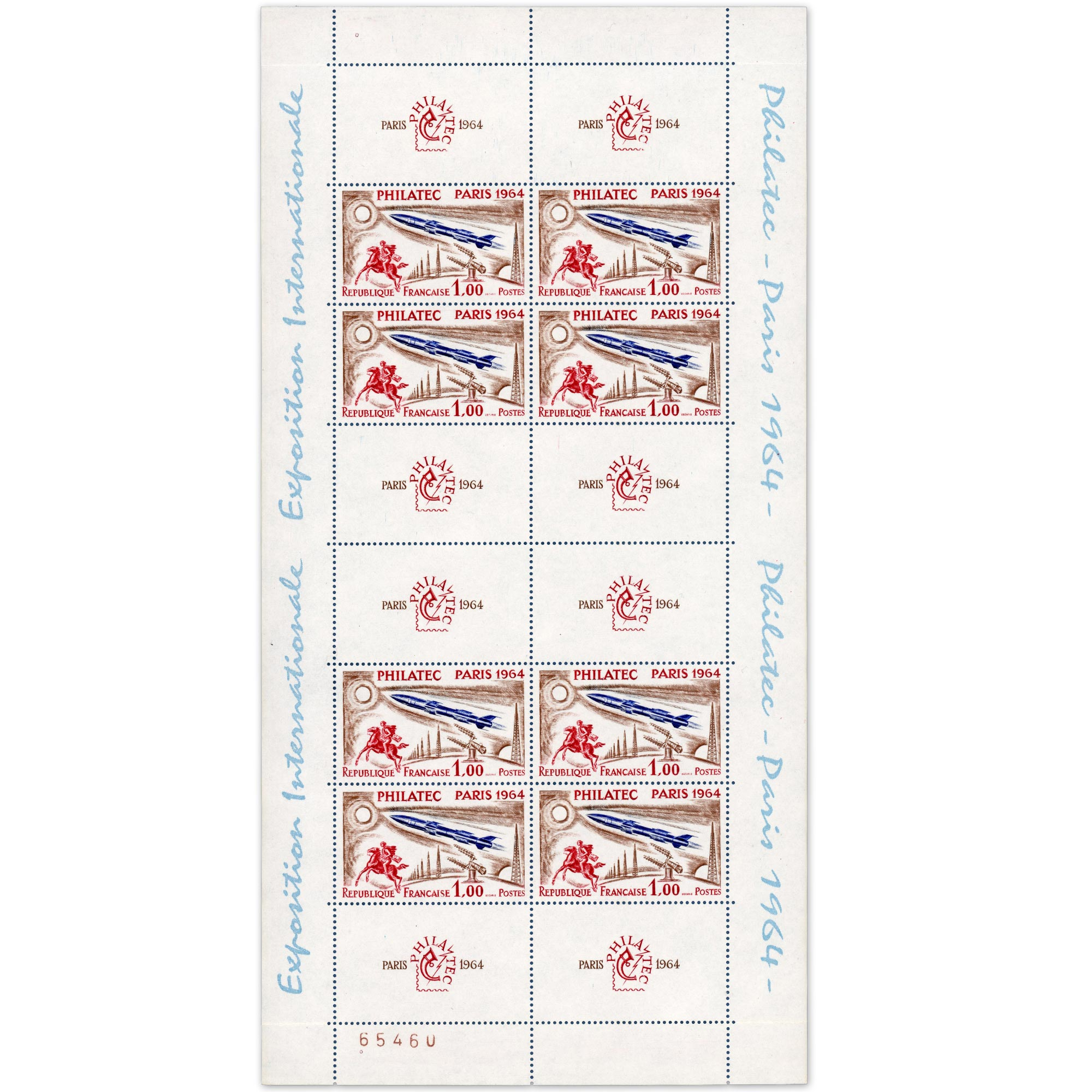 BLOC-FEUILLET N°6 NUMÉROTÉ TIMBRES DE FRANCE NEUFS PHILATEC DE L'ANNÉE 1964
