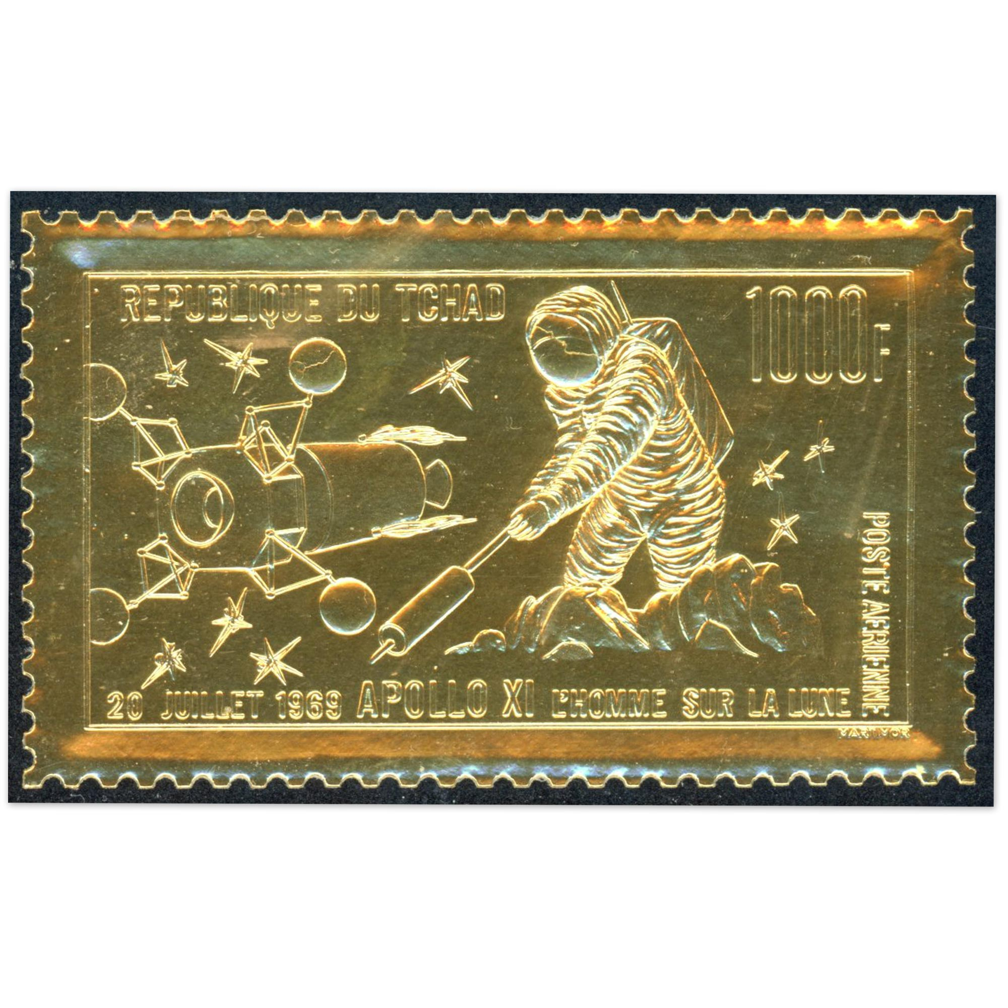 TIMBRE DU TCHAD EN OR POSTE AÉRIENNE APOLLO 11, TIMBRE EN OR NEUF** ANNÉE 1969