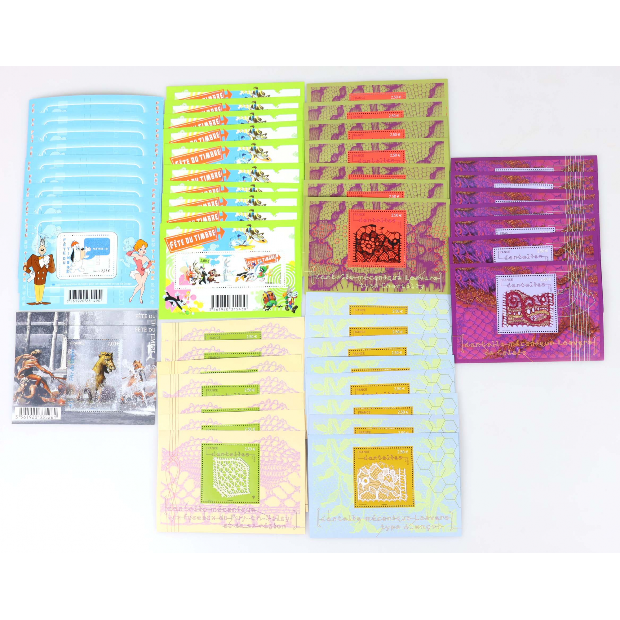 LOT DE BLOCS-FEUILLETS PETITS FORMATS ENTRE 1 ET 2.5€ TIMBRES NEUFS FACIALE 108€