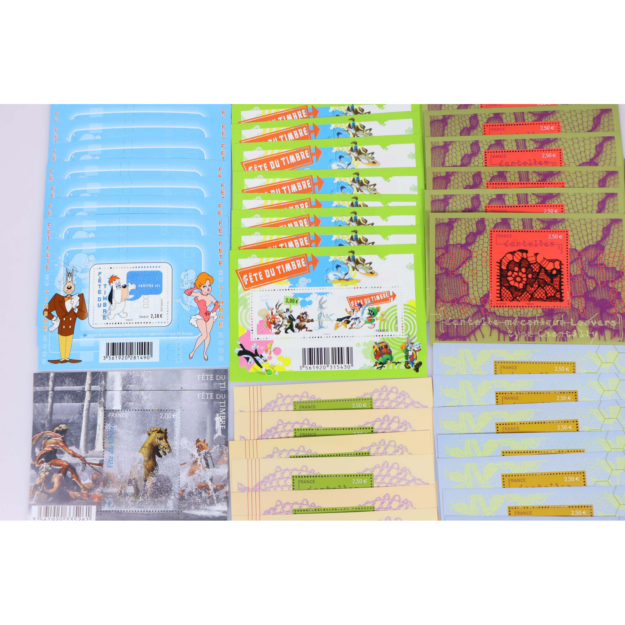 LOT DE BLOCS-FEUILLETS PETITS FORMATS ENTRE 1 ET 2.5€ TIMBRES NEUFS FACIALE 108€
