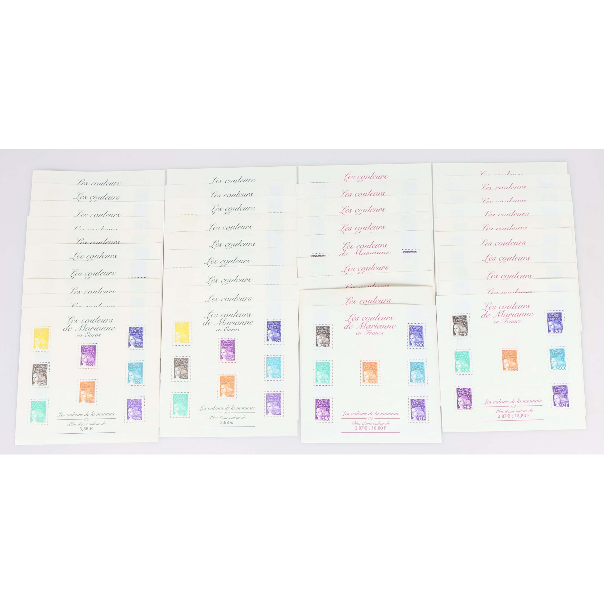 LOT DE BLOCS-FEUILLETS MARIANNE GRANDS FORMATS 2.87€ ET 3.88€ NEUFS FACIALE 132€