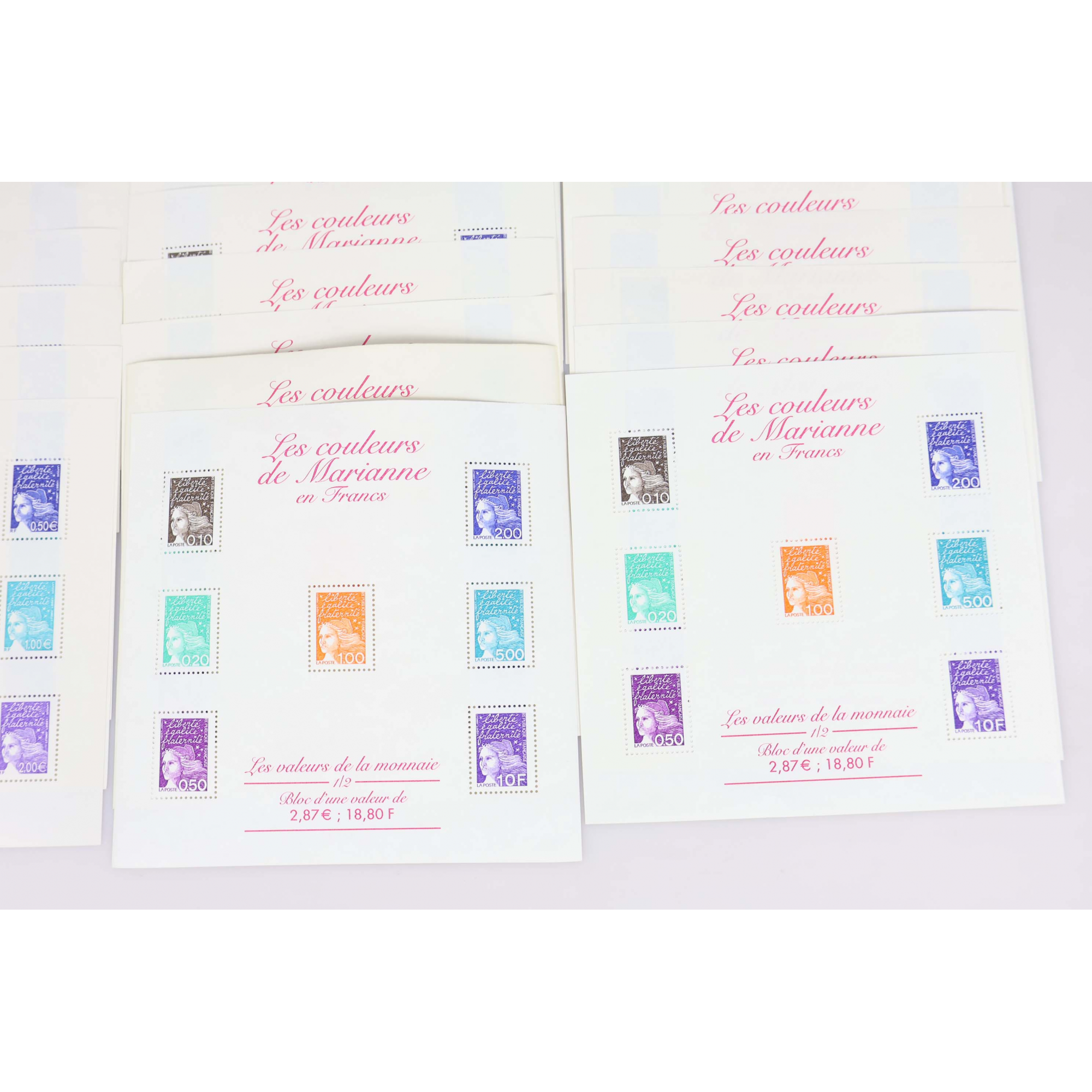 LOT DE BLOCS-FEUILLETS MARIANNE GRANDS FORMATS 2.87€ ET 3.88€ NEUFS FACIALE 132€