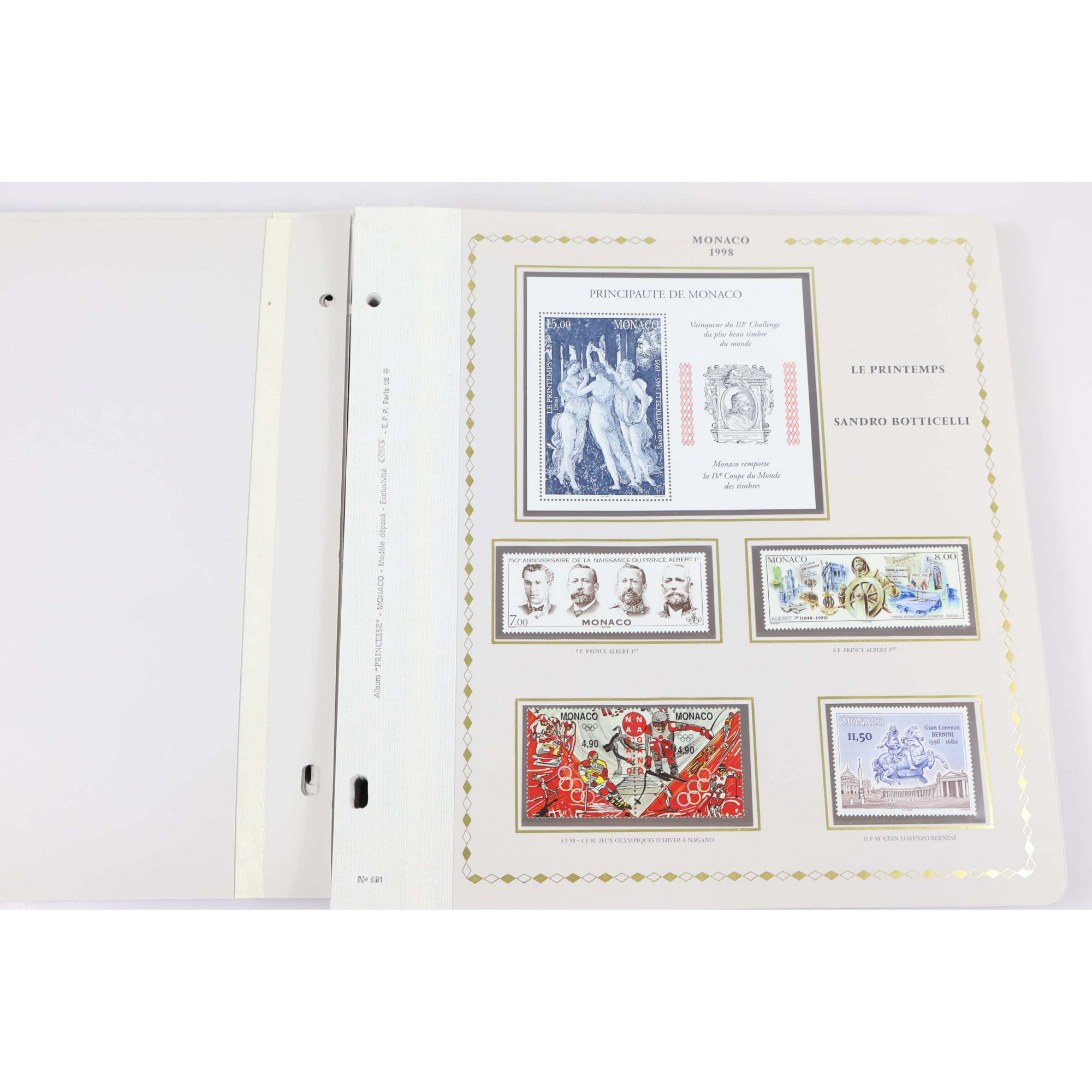 COLLECTION DE MONACO DE 1995 À 2003 TIMBRES NEUFS** SUR FEUILLES CÉRÈS PRINCESSE
